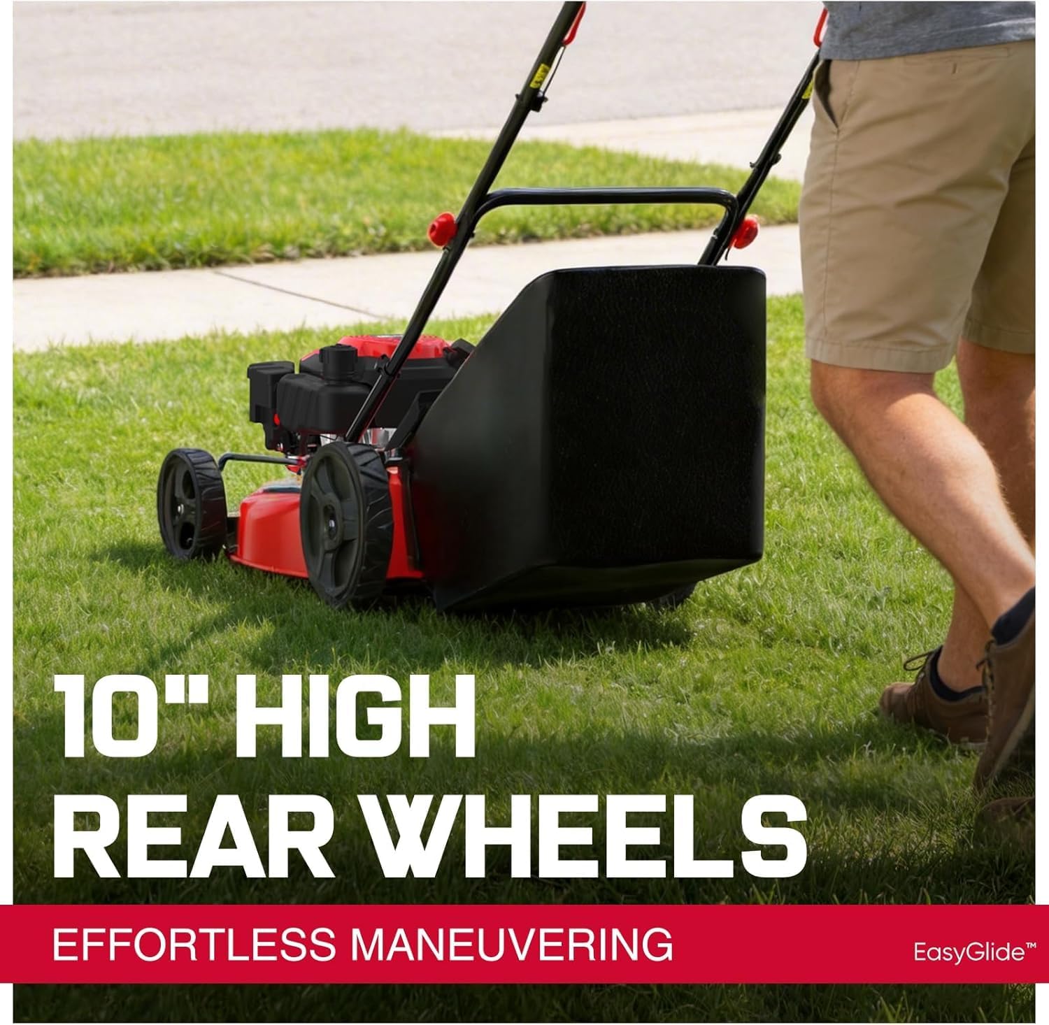 PowerSmart Gas Push Lawn Mower 21-inch 144cc 4-Stroke Engine with Easy Adjustable Cutting Height, High Wheels, 3-in-1 Mulch/Bag/Side Discharge, 6 Height Adjustment