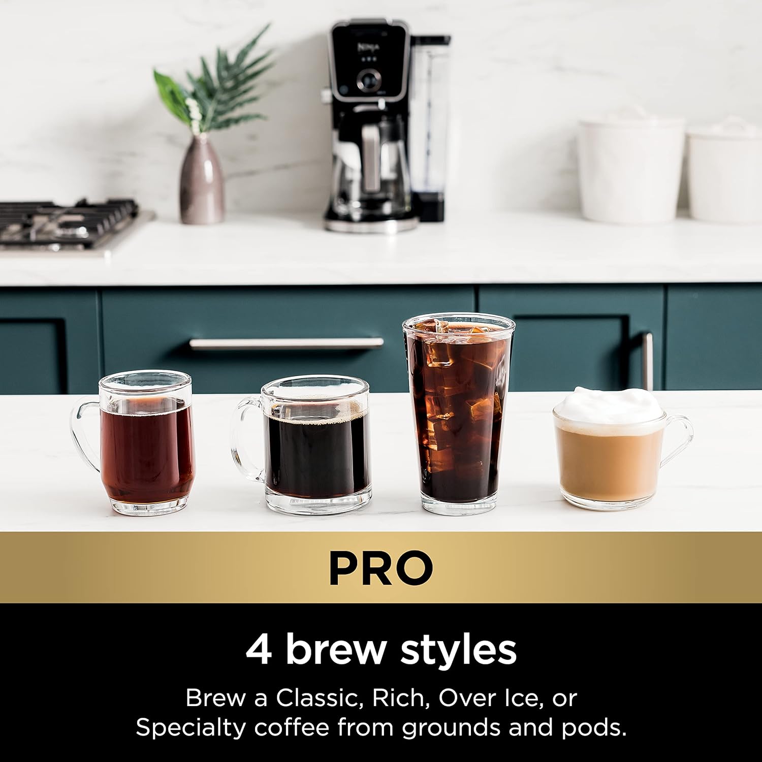 Ninja Specialty Drip Coffee Maker | DualBrew™ Pro Specialty Coffee Machine w/Frother, Permanent Filter | Brew w/Pods & Grounds, K Cups Compatible | 4 Brew Styles, 13 Cup to Pot Sizes | Black CFP307