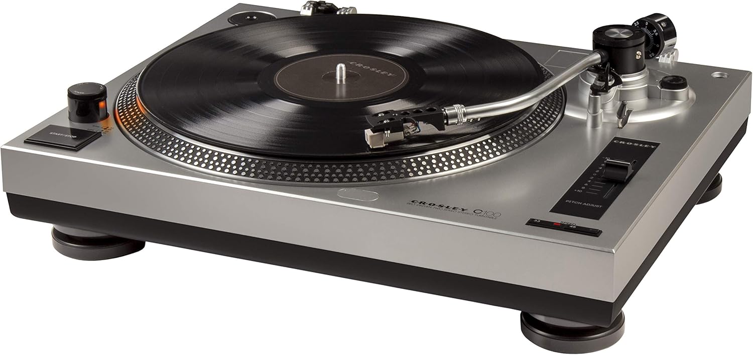 Crosley C100A-SI Belt-Drive Turntable Record Player with Adjustable Counterweight, Silver