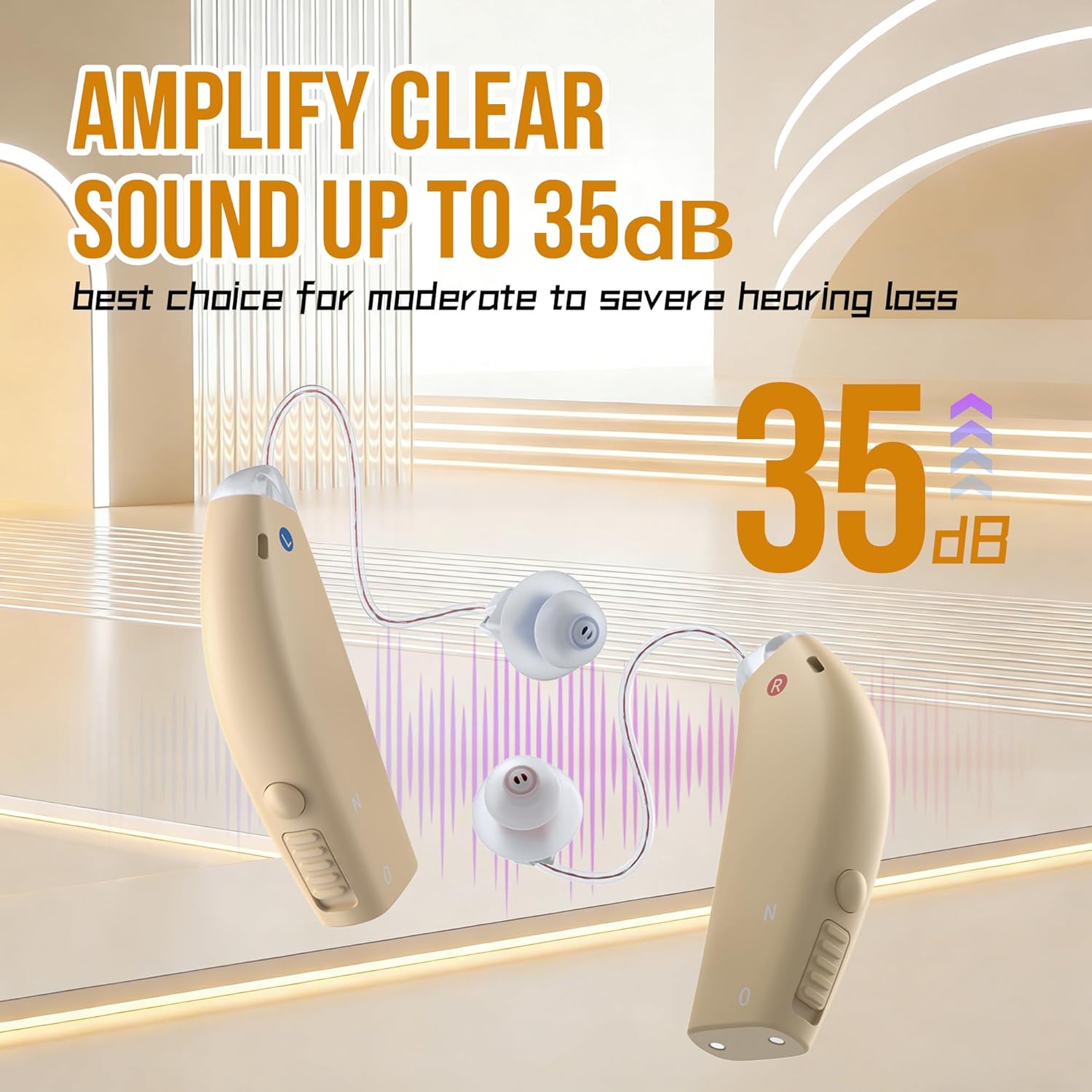 Hearing Aids, Hearing Aids for Seniors Rechargeable Hearing Amplifiers Behind-The-Ear Hearing Aid for Hearing Loss Hearing Assistance Device with Noise Cancelling