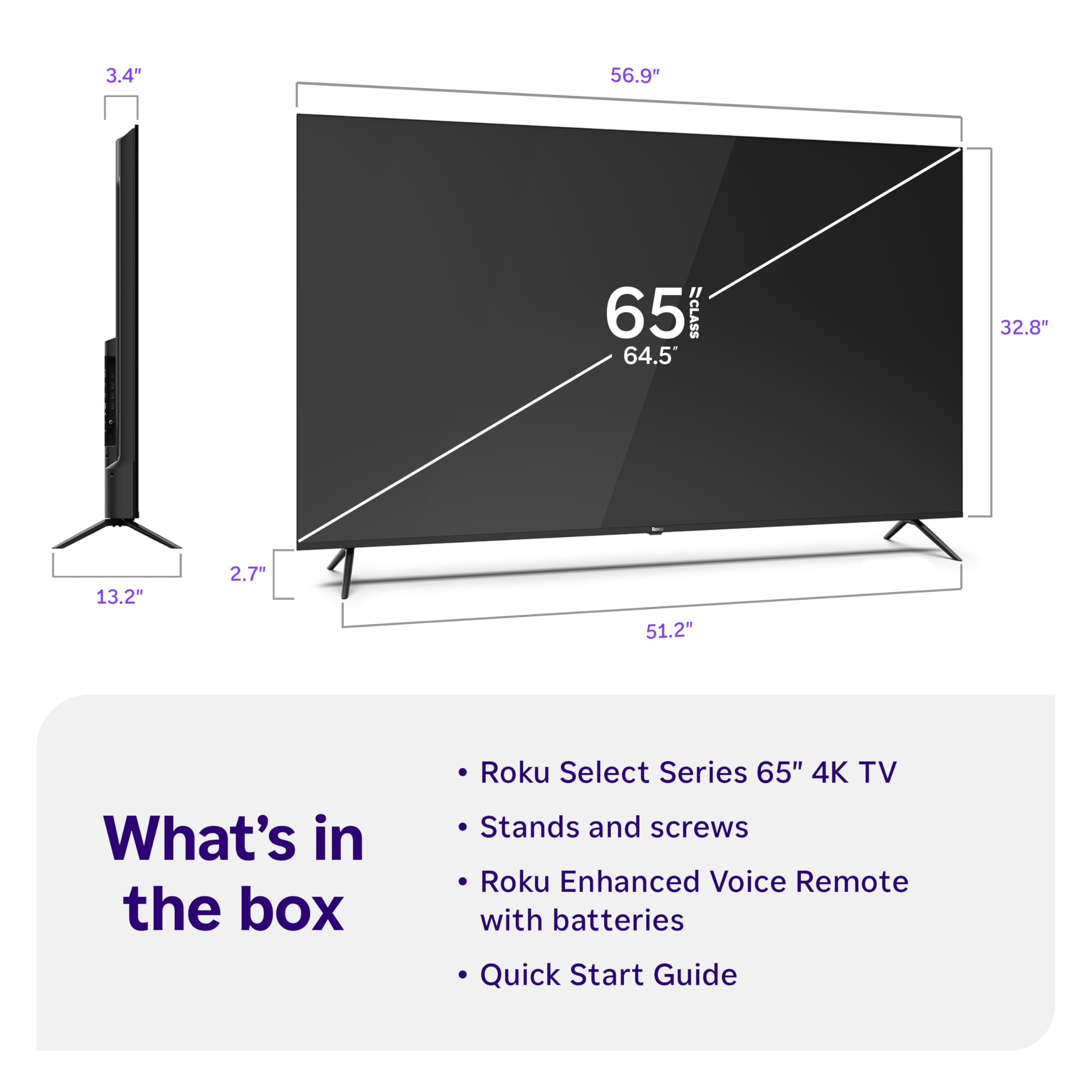 ROKU Smart TV 65-Inch 4K HDR with Enhanced Voice Remote