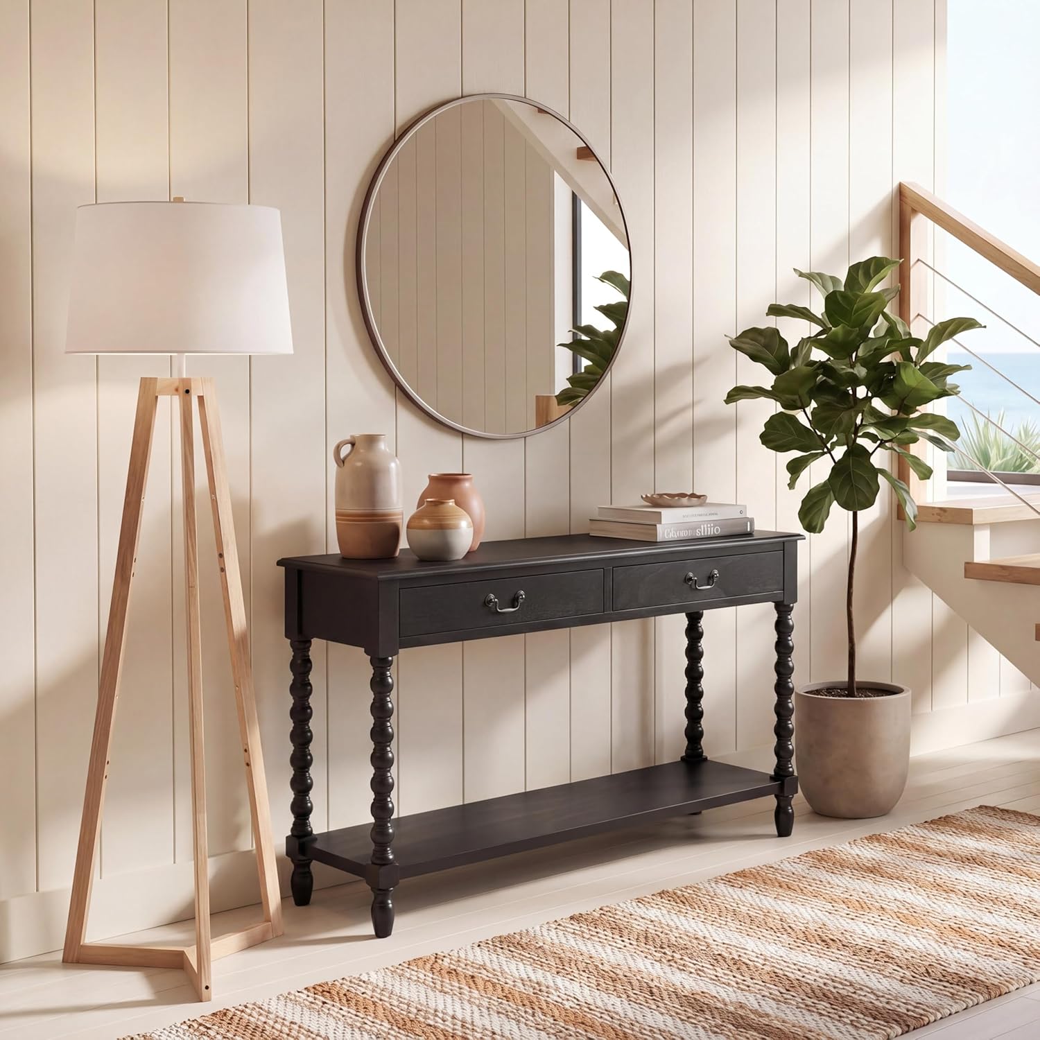 SAFAVIEH Furniture - Athena 2-Drawer Console Table - Black - Solid Wood - Farmhouse Classic Design - Ideal for Entryway, Living Room, Hallway, 35.5