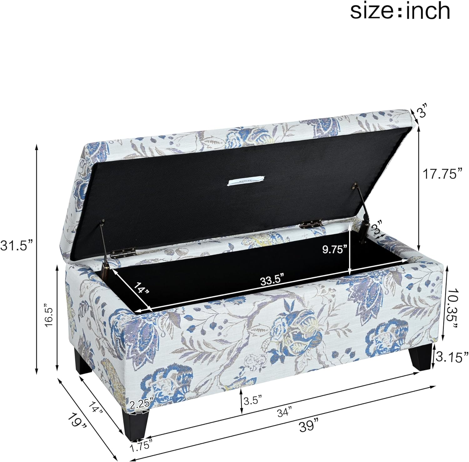 Christopher Knight Home Nesbit Living Room Ottoman with Storage, Entryway Fabric Upholstered Storage Ottoman Bench, Rectangular Sofa Foot Stool, Bedroom End of Bed Bench, Shoe Organizer, Light Blue