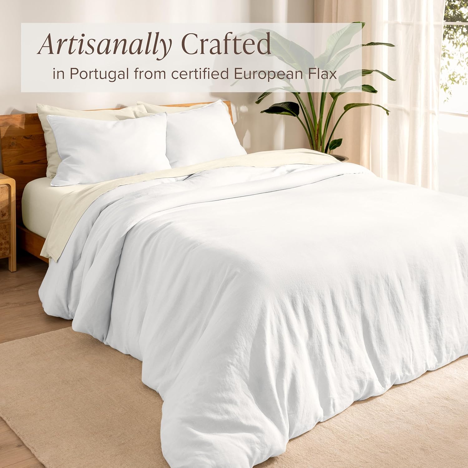 Bare Home Twin/Twin Extra Long Duvet Cover - 100% European Linen - Breathable and Durable - Duvet Cover with Pillow Sham (Twin/Twin XL, Soft White)