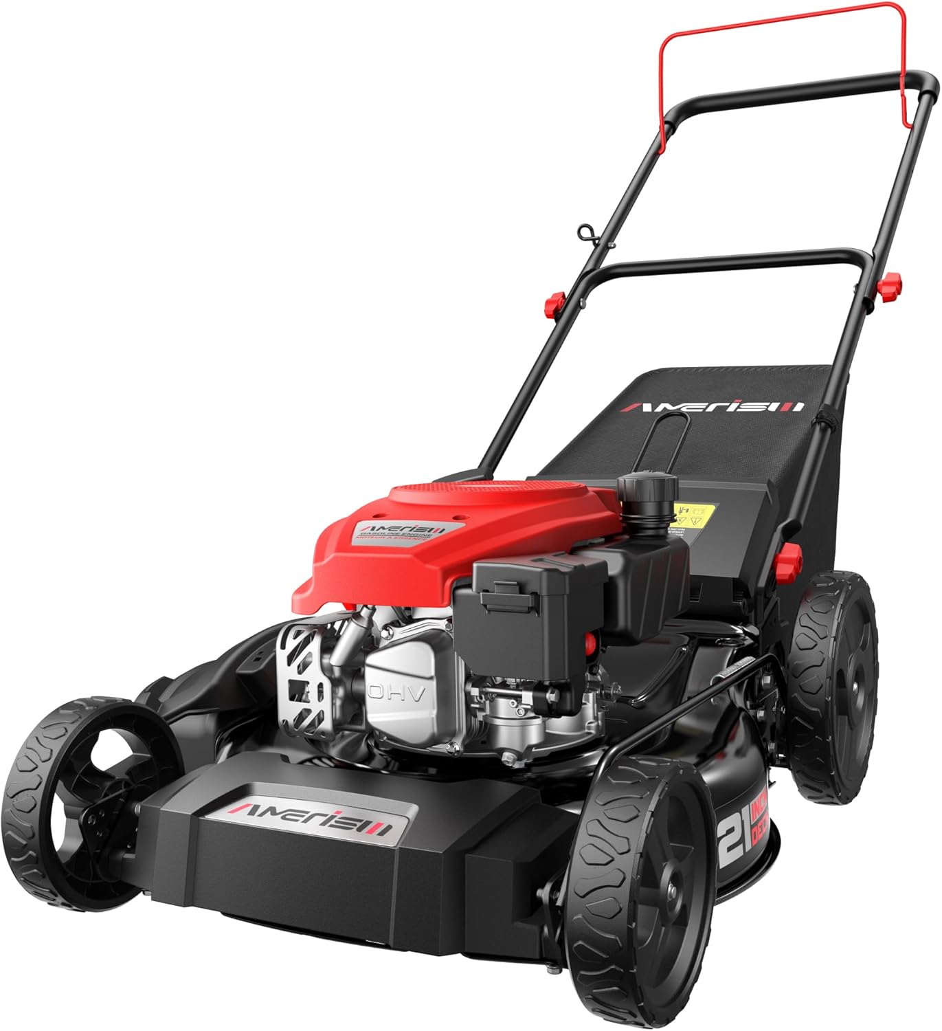 AMERISUN 21-Inch 3IN1 Gas Push Lawn Mower, 144cc 4-Cycle OHV Engine, Mulch/Bag/Side Discharge, 6-Position Height Adjustment, Steel Deck Walk-Behind Mower for Small to Medium Yards