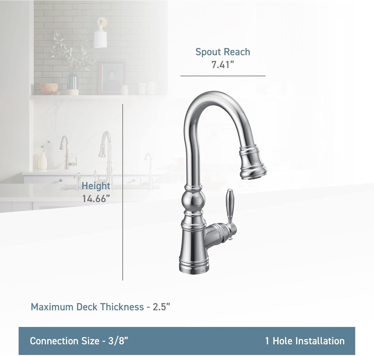 Moen S53004BG Weymouth Shepherd's Hook Pulldown Kitchen Bar Faucet Featuring Metal Wand with Power Clean, Brushed Gold