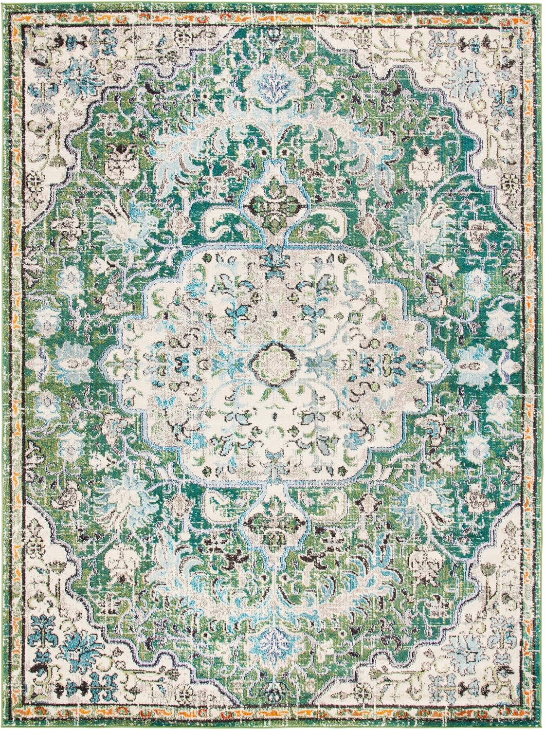 SAFAVIEH Area Rug 8x10 - Madison Collection - Large - Green & Turquoise, Boho Chic Medallion Distressed Design, Non-Shedding & Easy Cleaning, Ideal for Living Room, Bedroom, Dining Space (MAD447Y)