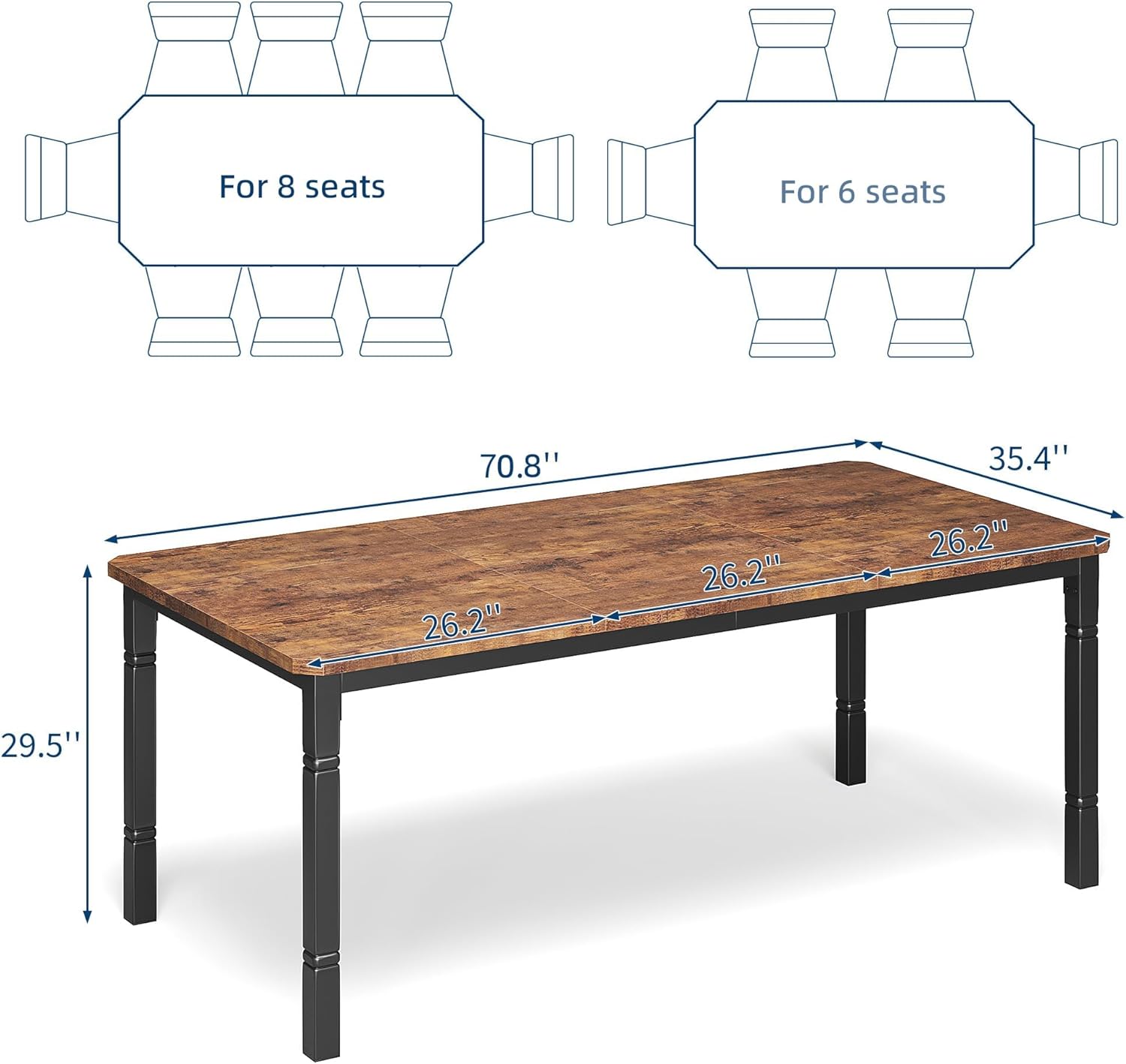 Garvee Large Dining Table for 6-8 People, 71