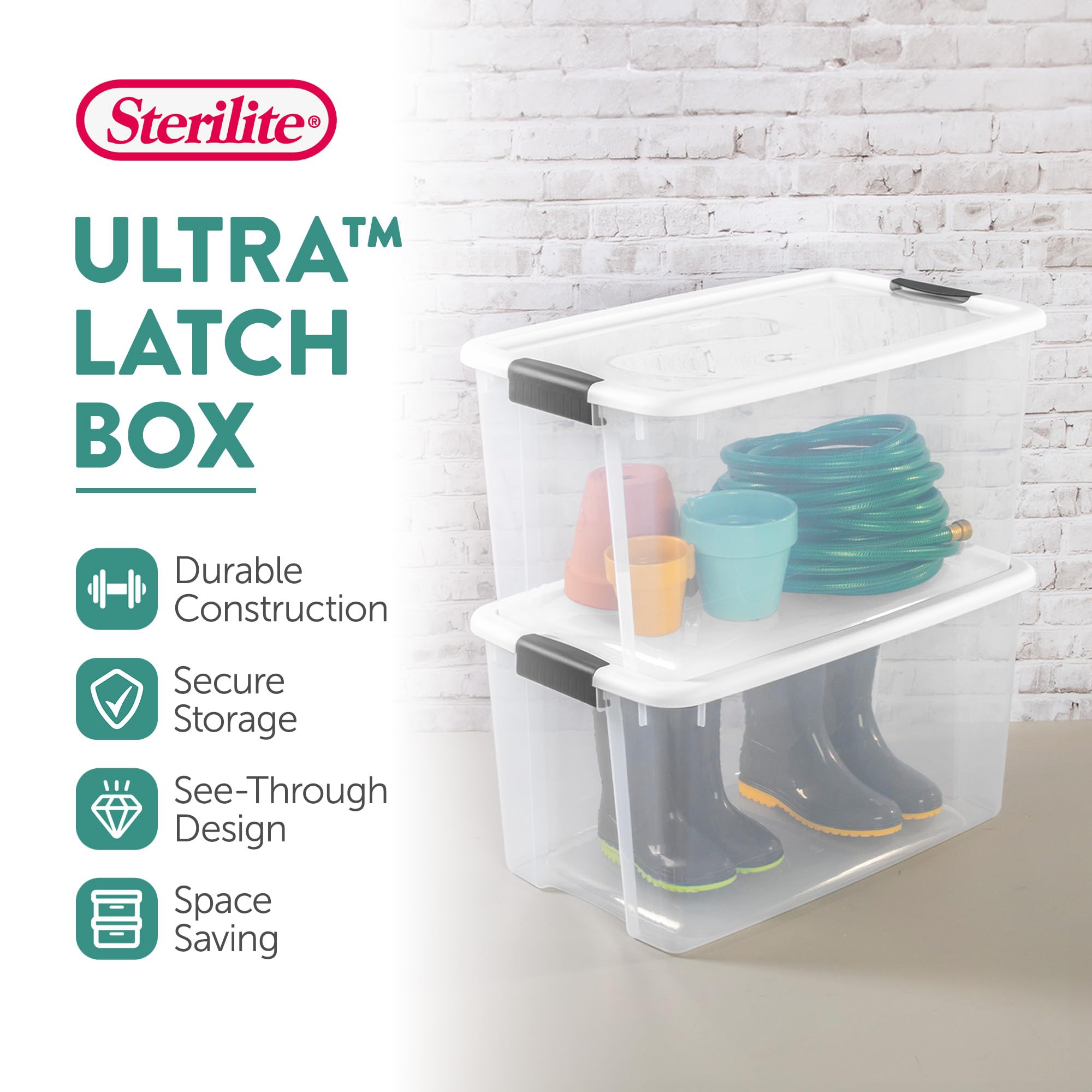STERILITE 8-Pack 70 Quart Latching Storage Bins - Clear Plastic