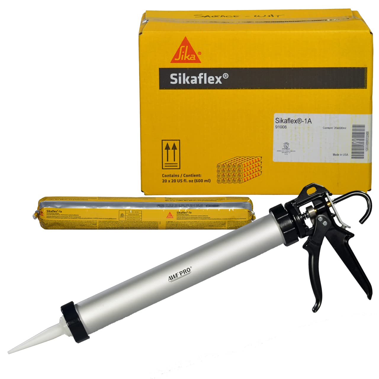 Sikaflex 1a 20 oz Sausage Kit with AWF PRO Caulking Gun – Aluminum Gray, Pack of 20 – One Component, Flexible, Non Sag, Polyurethane Concrete and Masonry Sealant for Vertical and Horizontal Surfaces