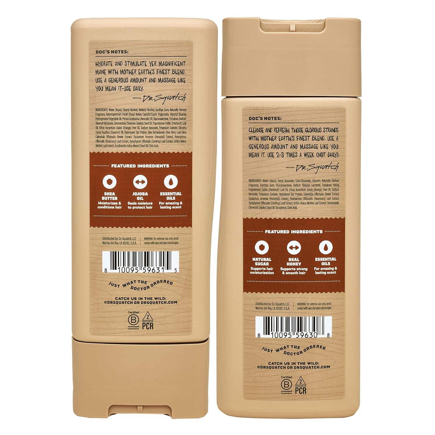 Dr. Squatch Men's Natural Shampoo and Conditioner Set – Sulfate & Paraben Free Natural Shampoo and Conditioner for Men – Scalp Nourishing Formula – Wood Barrel Bourbon (11 fl oz, 2-Pack)