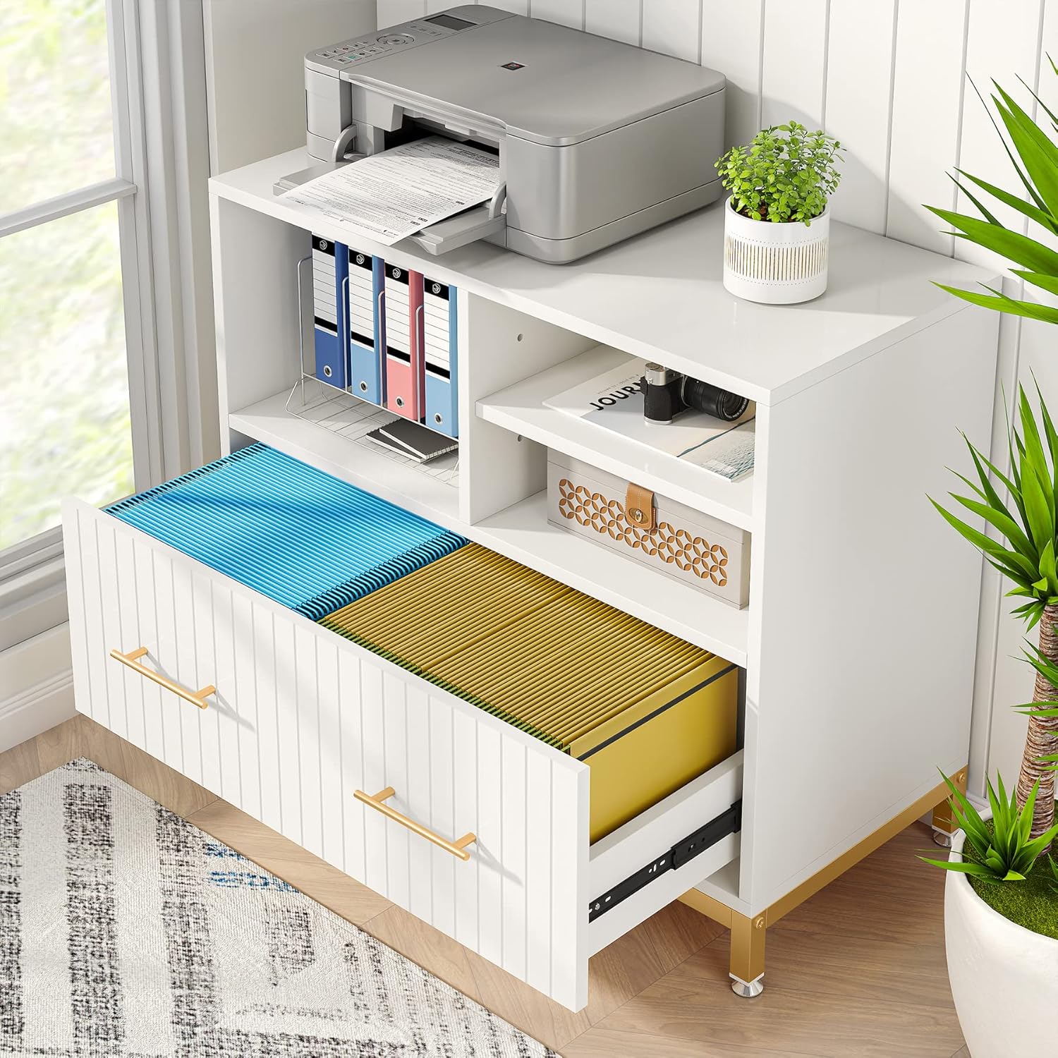 Tribesigns Lateral File Cabinet with Drawer, White Filing Cabinet for Letter/Legal/A4 Size Files, 35.4