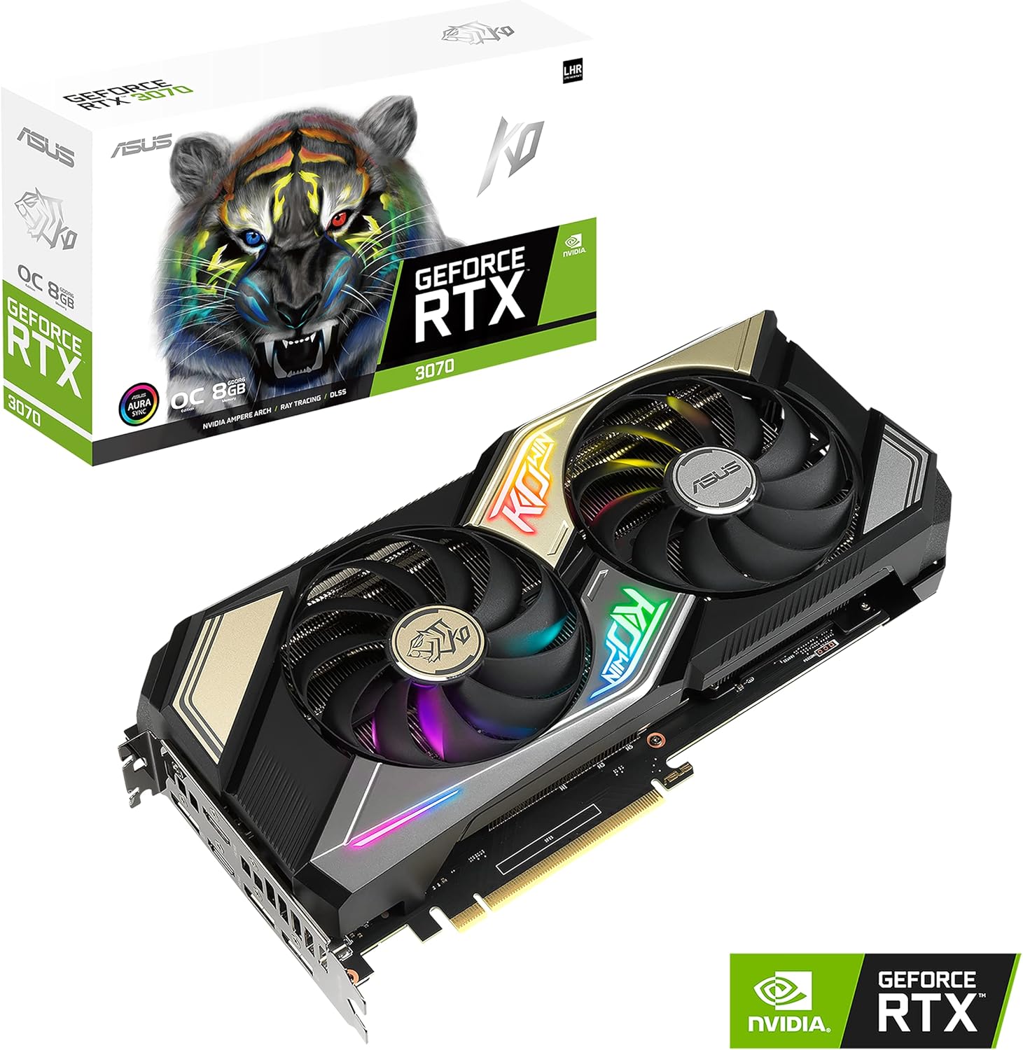 ASUS KO NVIDIA GeForce RTX 3070 V2 OC Edition 8GB GDDR6 Gaming Graphics Card (PCIe 4.0, 8GB GDDR6 Memory, LHR, HDMI 2.1, DisplayPort 1.4a, Axial-tech Fan Design, 0dB Technology, Enduring capacitors)