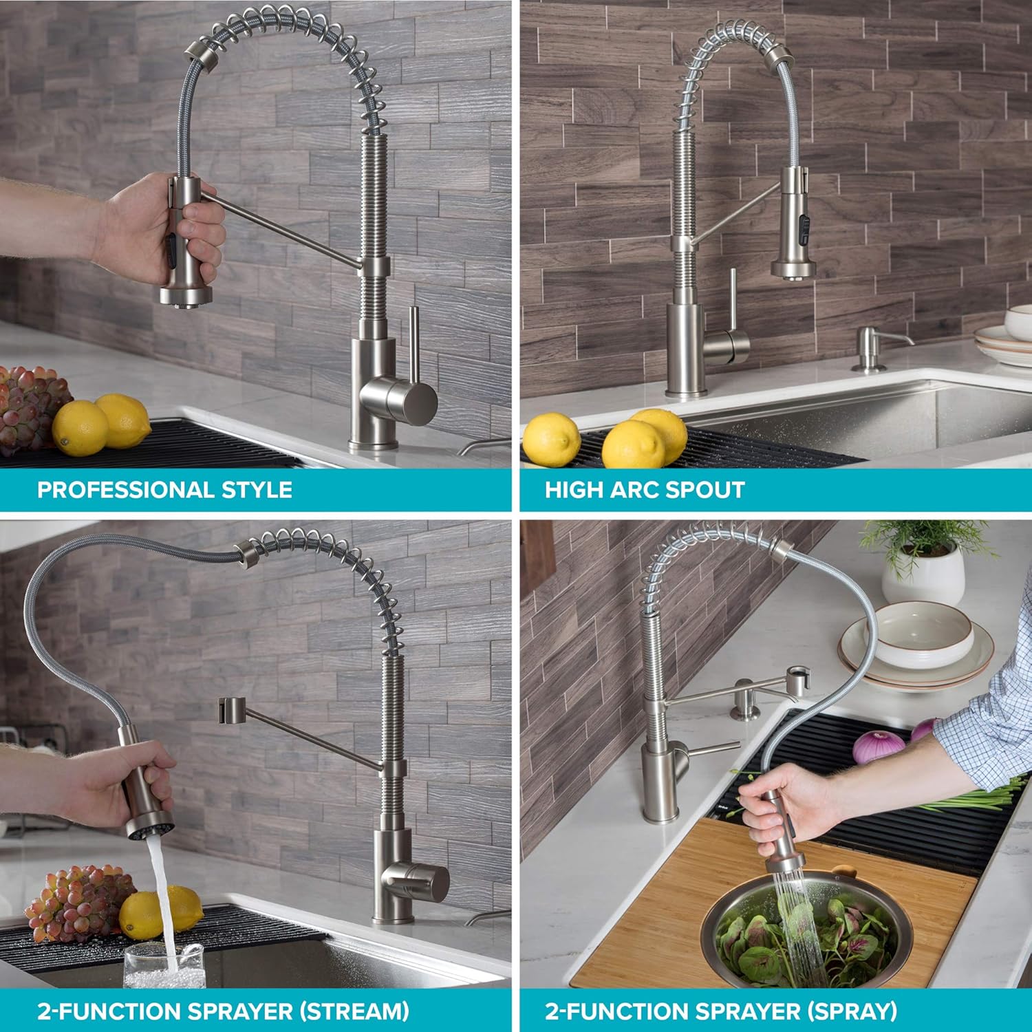 KRAUS Bolden Commercial Style 2-Function Single Handle Pull Down Kitchen Faucet in Spot-Free Antique Champagne Bronze, KPF-1610SFACB