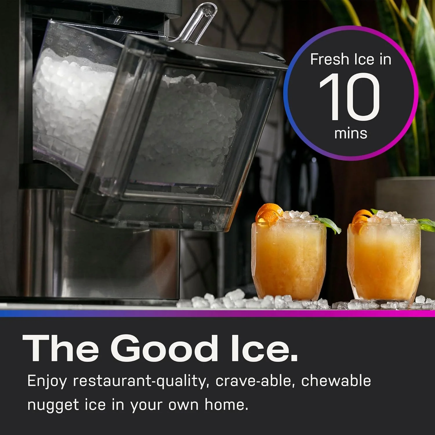 Countertop Nugget Ice Maker with Side Tank | Ice Machine with WiFi Connectivity | Smart Home Kitchen Essentials | Stainless Steel
