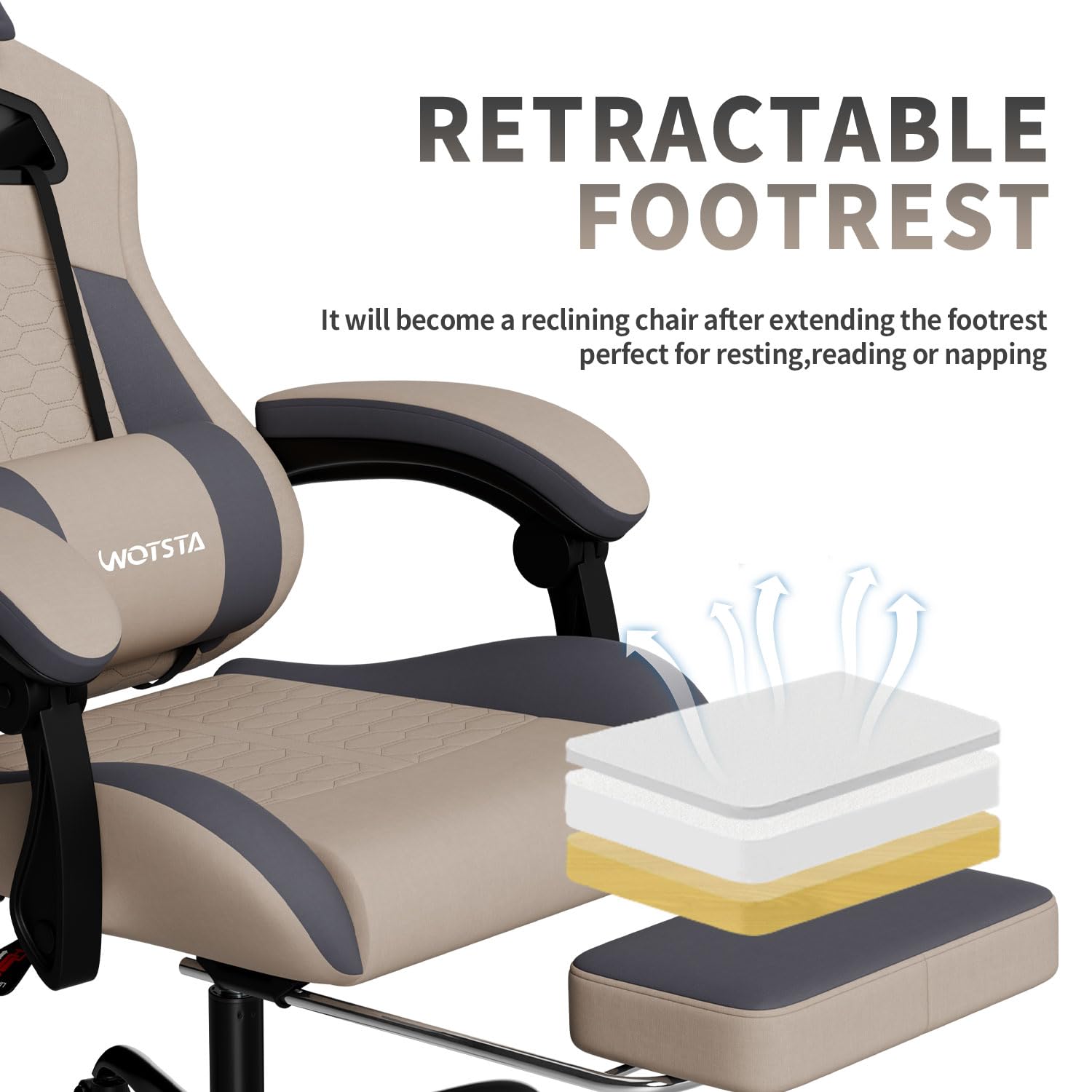 WOTSTA Gaming Chair with Massage and Footrest, Ergonomic