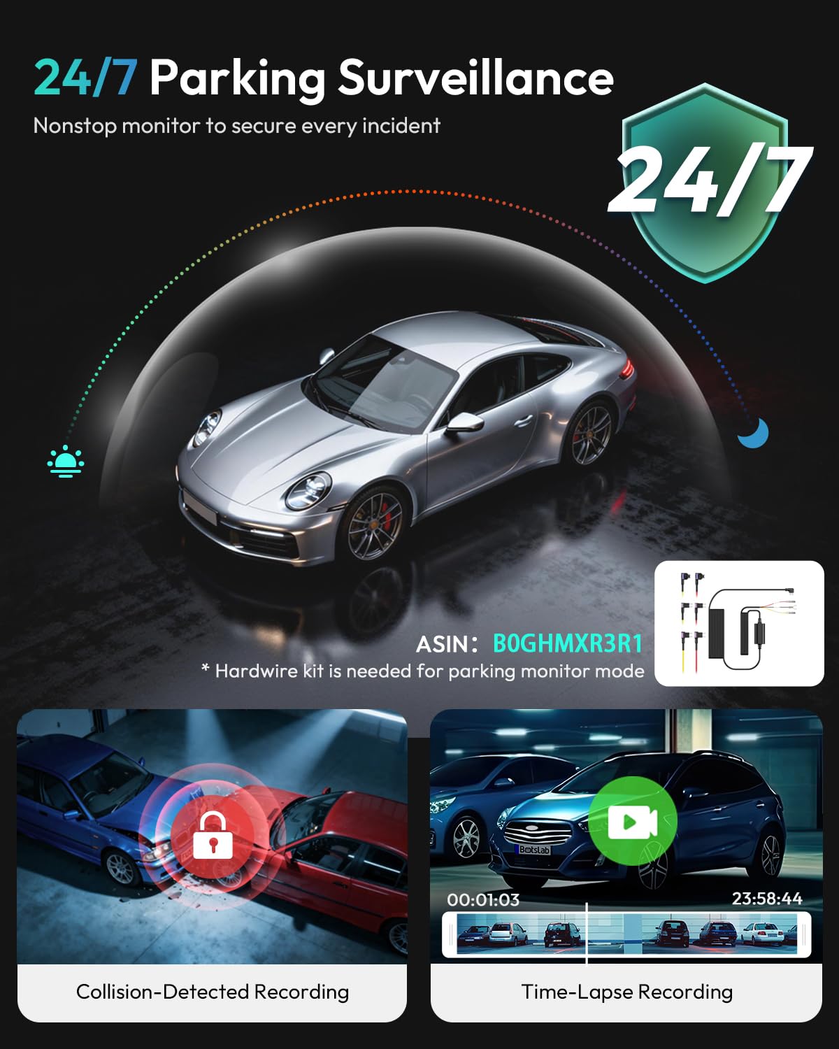 BOTSLAB 4K Dash Cam Front and Rear with Night Vision & GPS