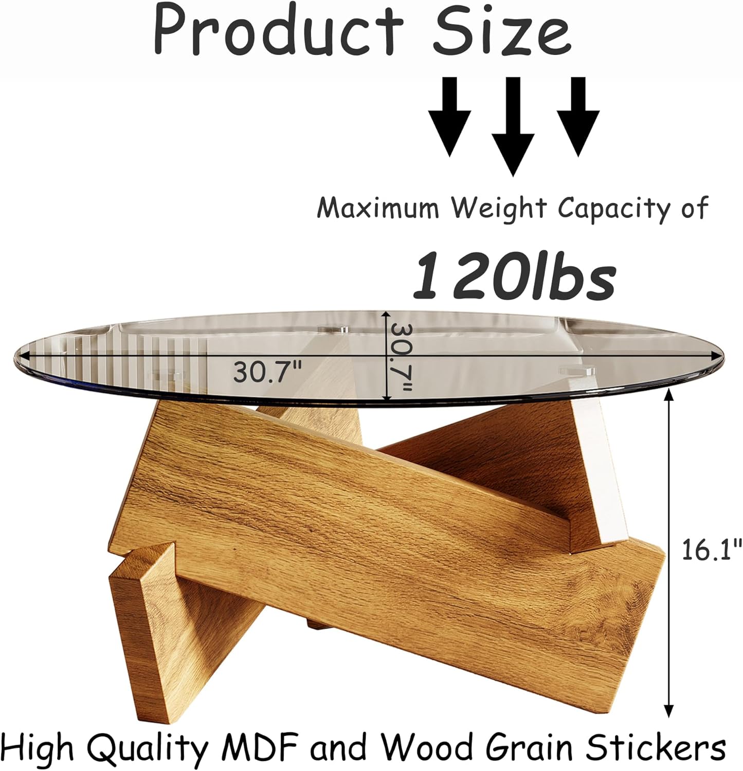 Honyee Modern Round Coffee Table, 30.7