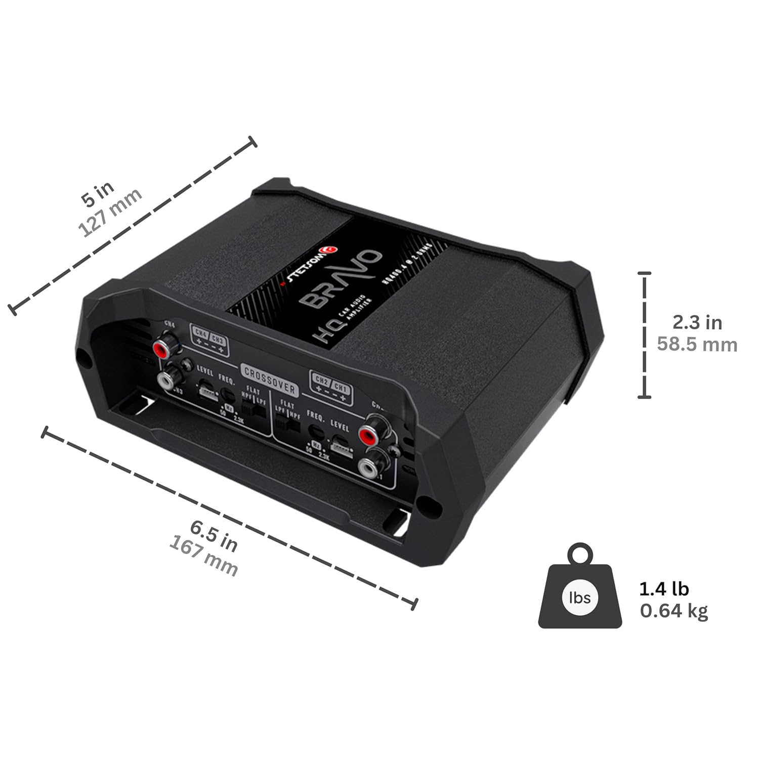 Stetsom Bravo HQ 400.4 - Multichannel Car Audio Digital Amp, 2 Ohms Stable - 400 Watts RMS 4 Independent Channels, Variable Crossover, Full Range, Car Stereo ds Bridge Speakers 400x4 RCA & High Input