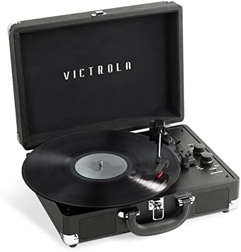 Victrola Journey+ Cassette – 3-Speed Bluetooth Suitcase Turntable with Built-In Speakers, Cassette Player & Vinyl Stream Technology, RCA Output & Aux In Support (Black)