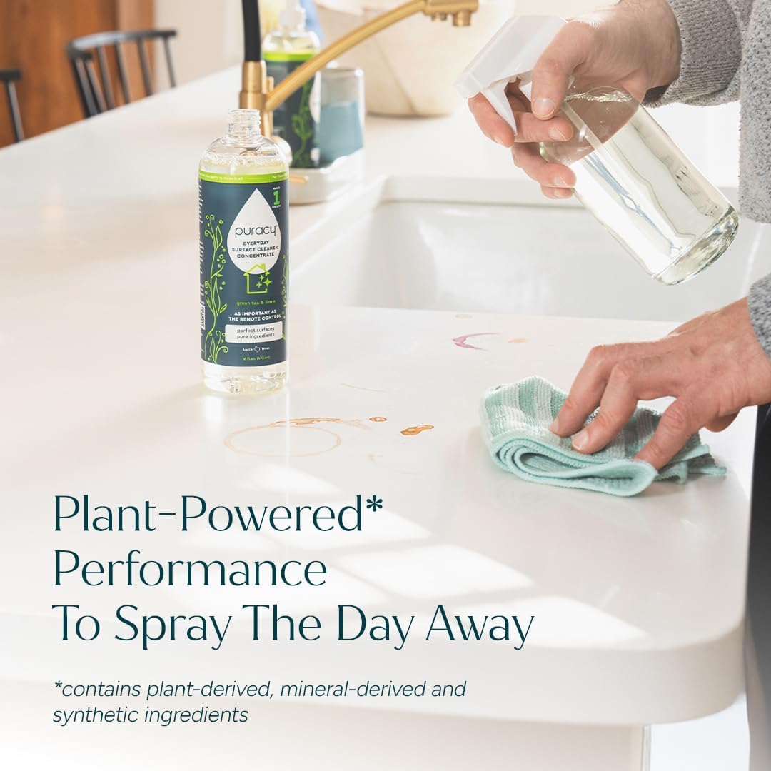 Puracy All Purpose Cleaner Concentrate – Plant-Powered Multi-Surface Cleaner - Surface Cleaner Solution As Seen on TikTok (Green Tea + Lime, 16 fl oz, 1 Pack)
