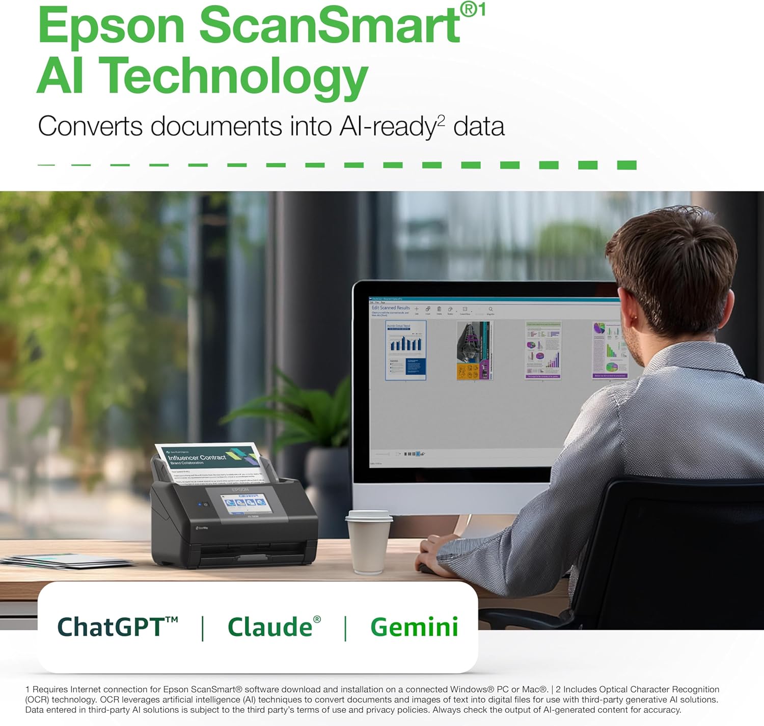 Epson Workforce ES-590W Wireless & USB High-Speed AI & Cloud Ready Desktop Color Duplex Document Scanner for Mac & PC, up to 45 ppm, Large 4.3