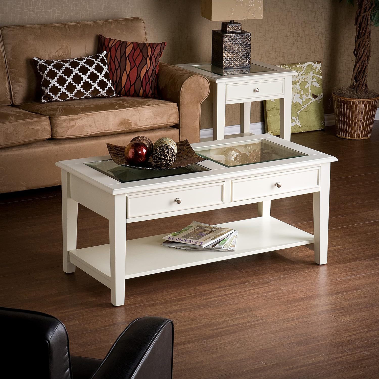 SEI Furniture - Panorama Glass Top Coffee Table - Transitional Design, Glass and Wood - Ideal for Living Room, Family Room (CK1130)