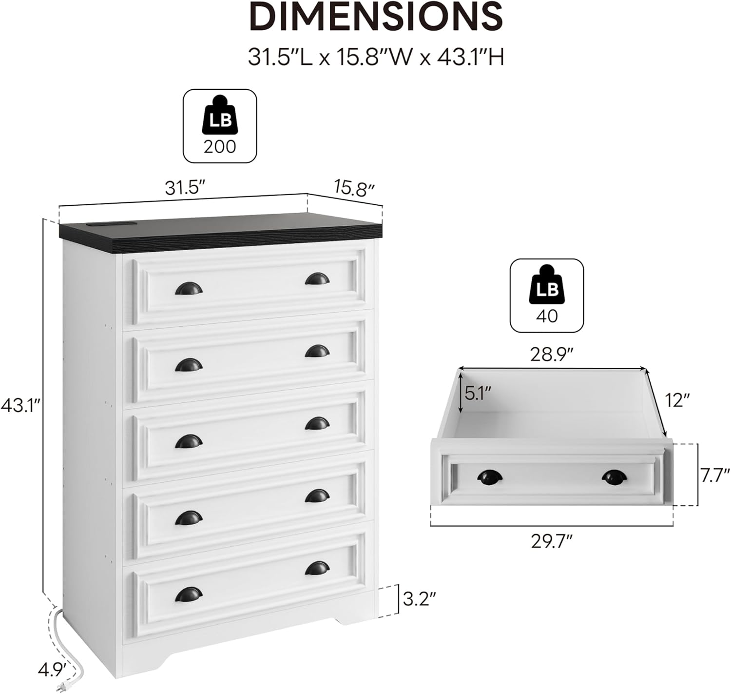 LIKIMIO 5-Drawer 43