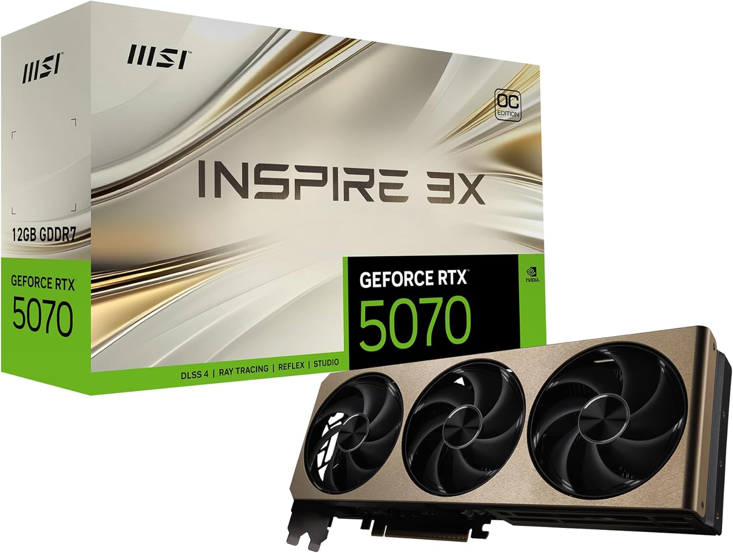 msi Gaming RTX 5070 12G Inspire 3X OC Graphics Card (12GB GDDR7, 192-bit, Extreme Performance: 2557 MHz, DisplayPort x 3 2.1a, HDMI 2.1b, NVIDIA Blackwell Architecture)