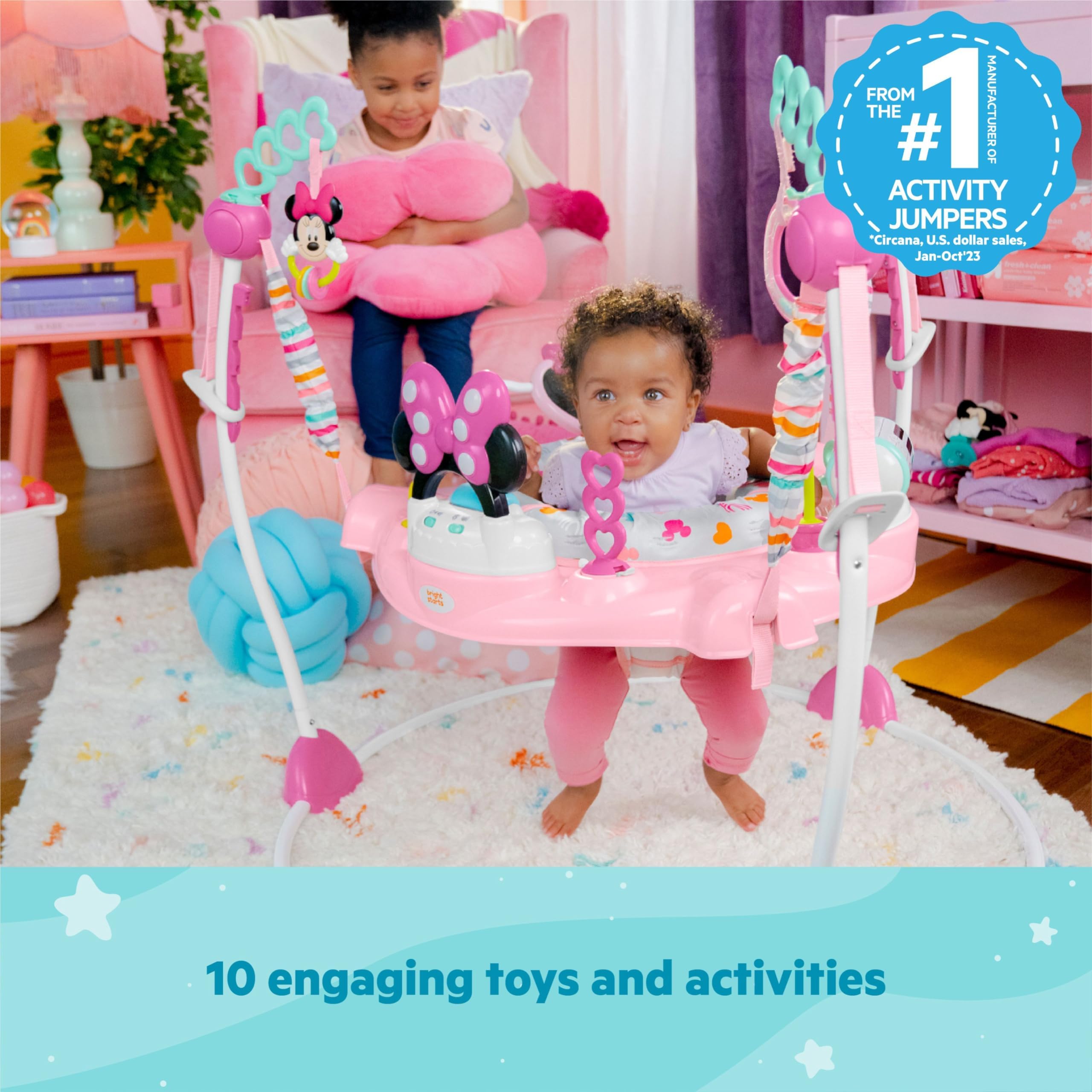 BRIGHT STARTS Minnie Mouse Baby Activity Center Jumper with Toys