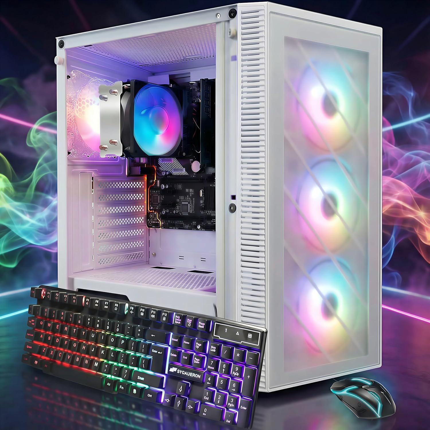 STGAubron RGB PC Computer Desktop, AMD Ryzen 7 5700G up to 4.6G, 16GB DDR4, 1TB SSD, WiFi 6 & BT 5.2, RGB Fan x4, RGB Keyboard & Mouse, Windows 11 Home