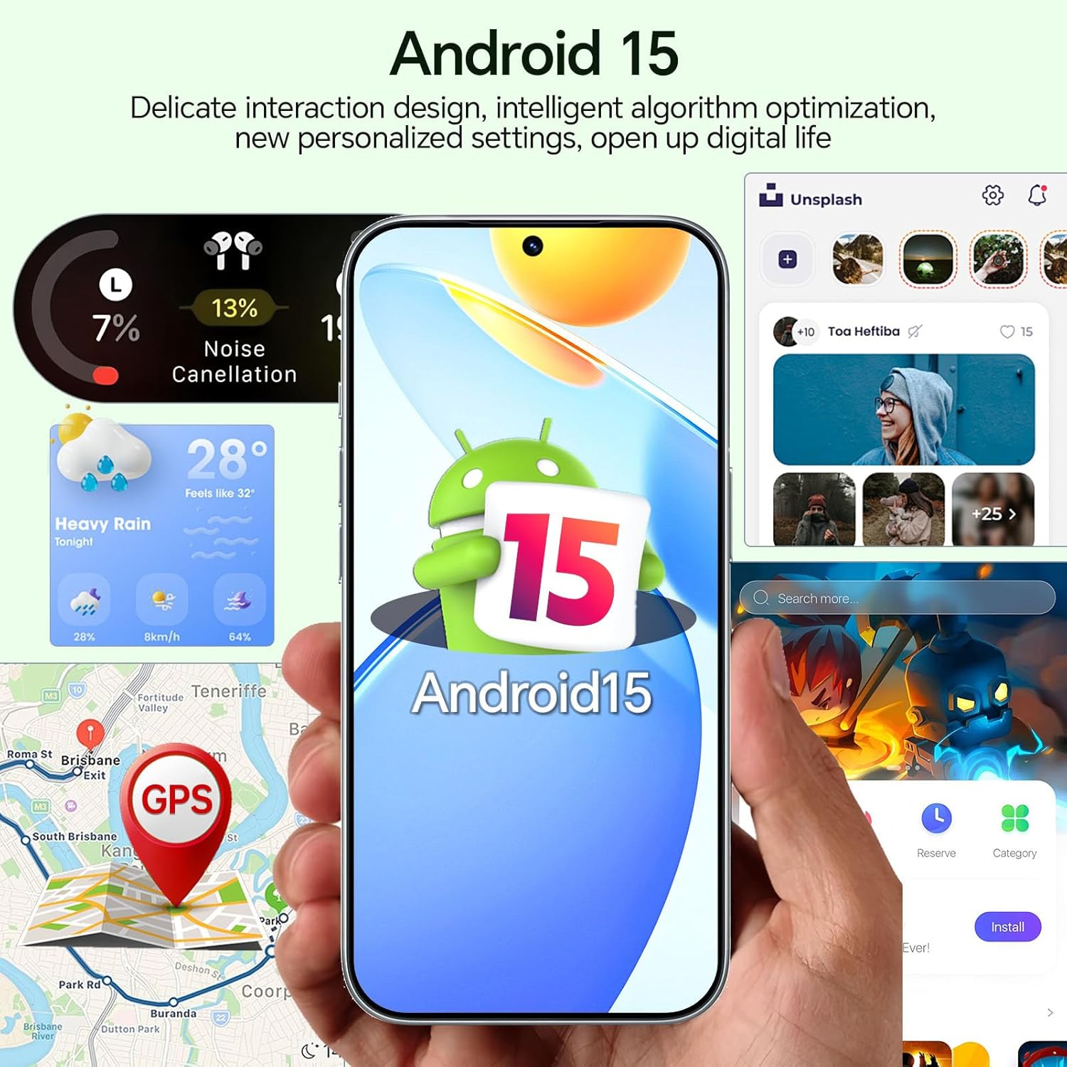 Unlocked Phones, IK17 Android 15 Smartphone, Cell Phones with 5000mAh Battery, Snapdragon 888, 16GB RAM+512GB ROM, 104MP+32MP Camera, 6.9