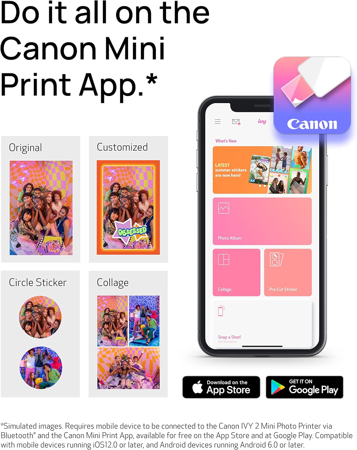 Canon Ivy 2 Mini Photo Printer, Print from Compatible iOS & Android Devices, Sticky-Back Prints, Pure White Zink Photo Paper Pack (20 Sheets)