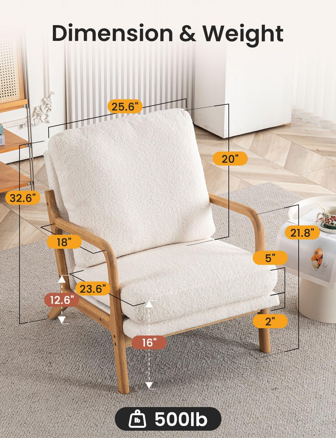 Mixcous Mid Century Modern Accent Chairs for Living Room, 23” Wide Comfy Chair for Bedroom, Small Cozy Sherpa Reading Chairs for Adults, 108° Lounge Arm Chair with Detachable Cover, 5.5
