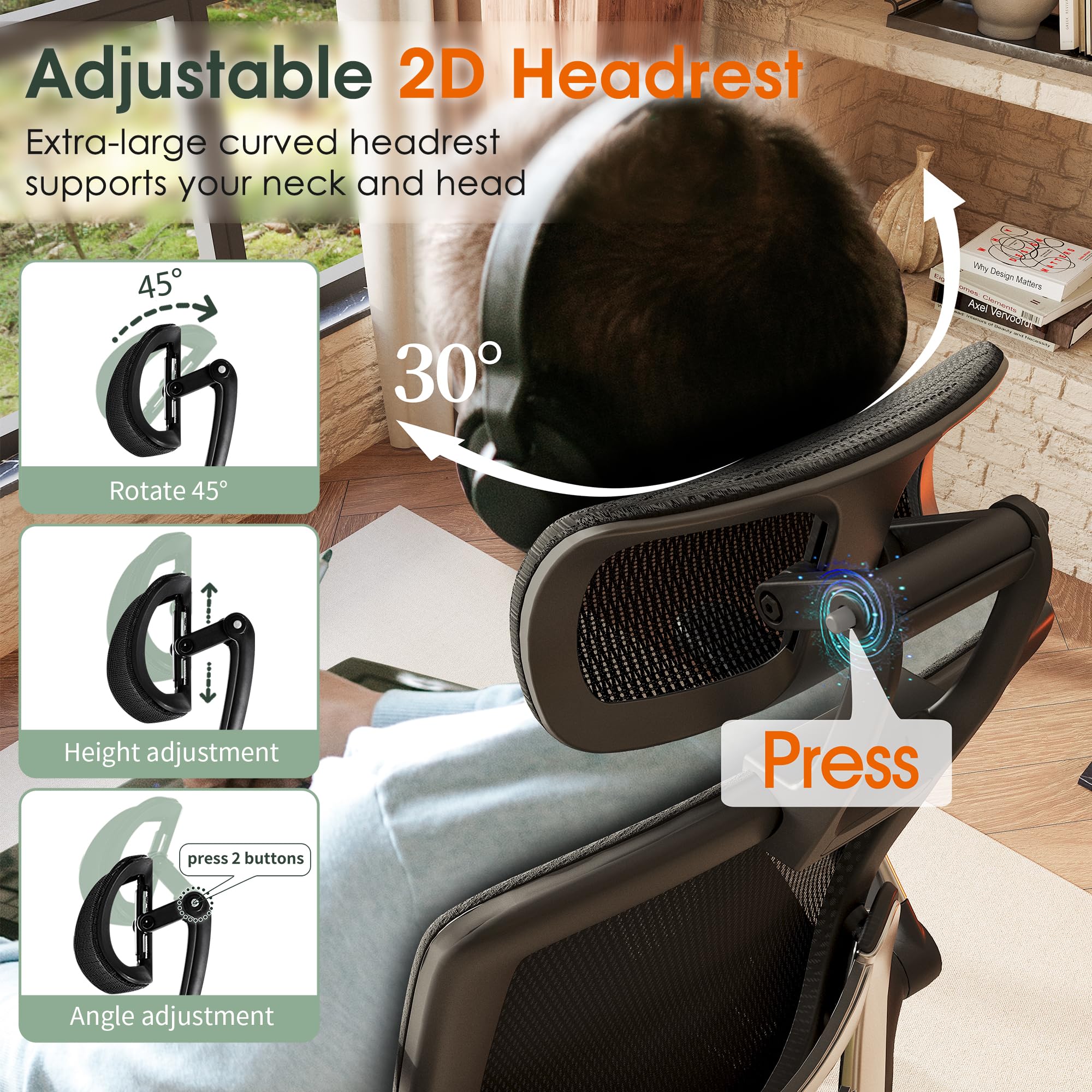 GABRYLLY Ergonomic High Back Office Chair with Headrest