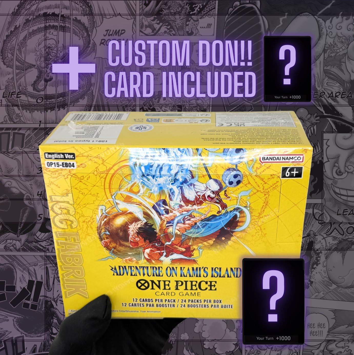 OP15 Adventure ON KAMI'S Island Booster Box English OP-15 Booster Box Display Factory Sealed for OP15 One Piece Cards English TCG (24 Packs) + Custom TCG Fabrik Don Card