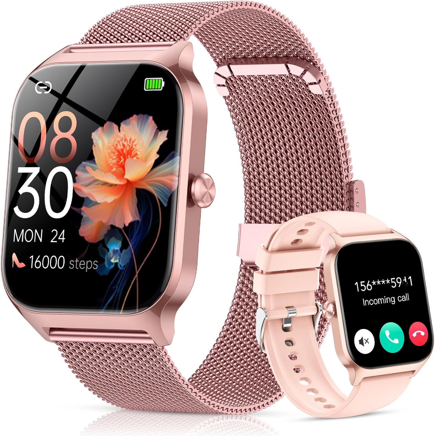 CASCHO Smart Watch for Women (2 Bands), Bluetooth Call Smartwatch with AI Voice,1.85