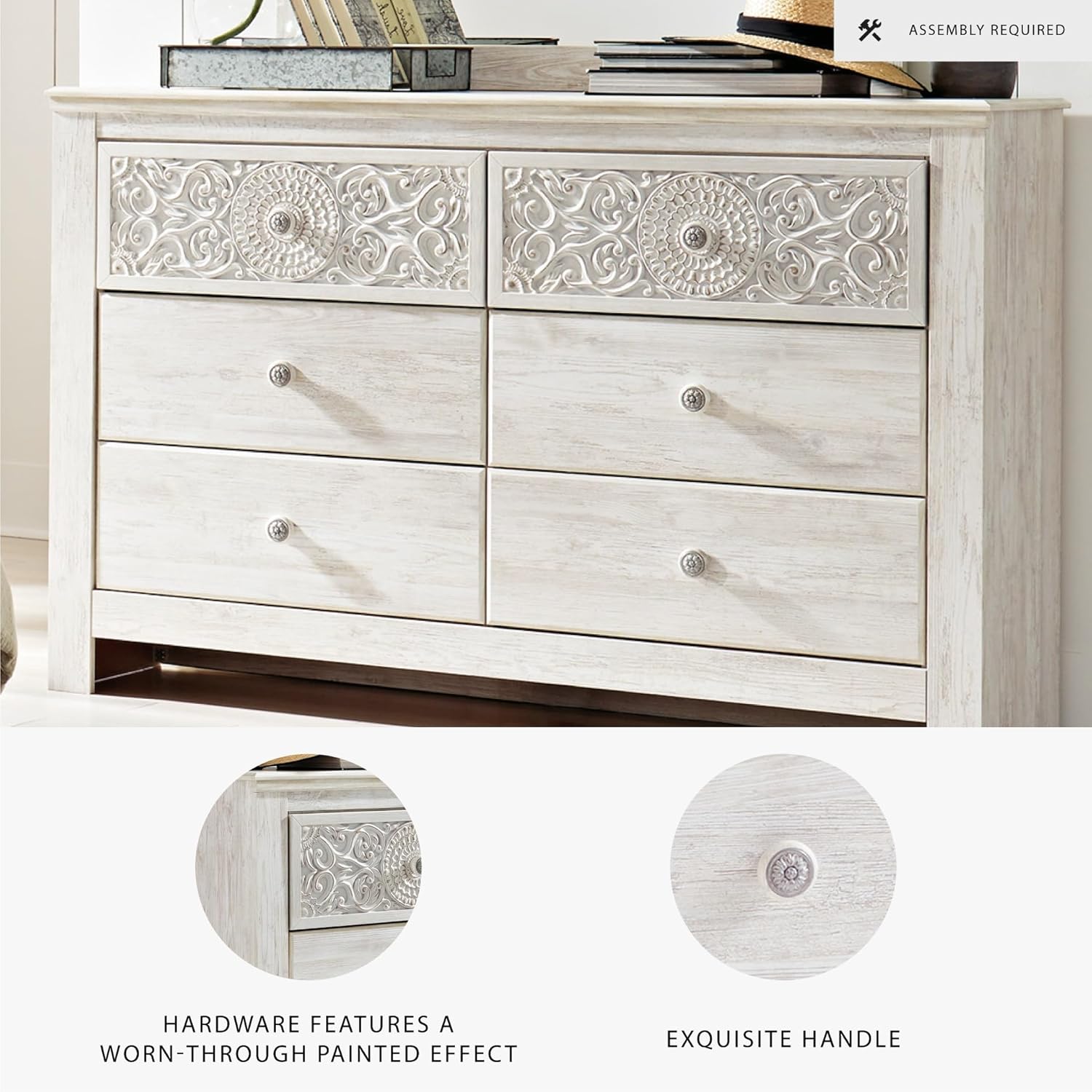 Signature Design by Ashley Paxberry Boho 6 Drawer Dresser, Smooth-gliding Faux Laminate Lined Drawers, Wood, 61.26