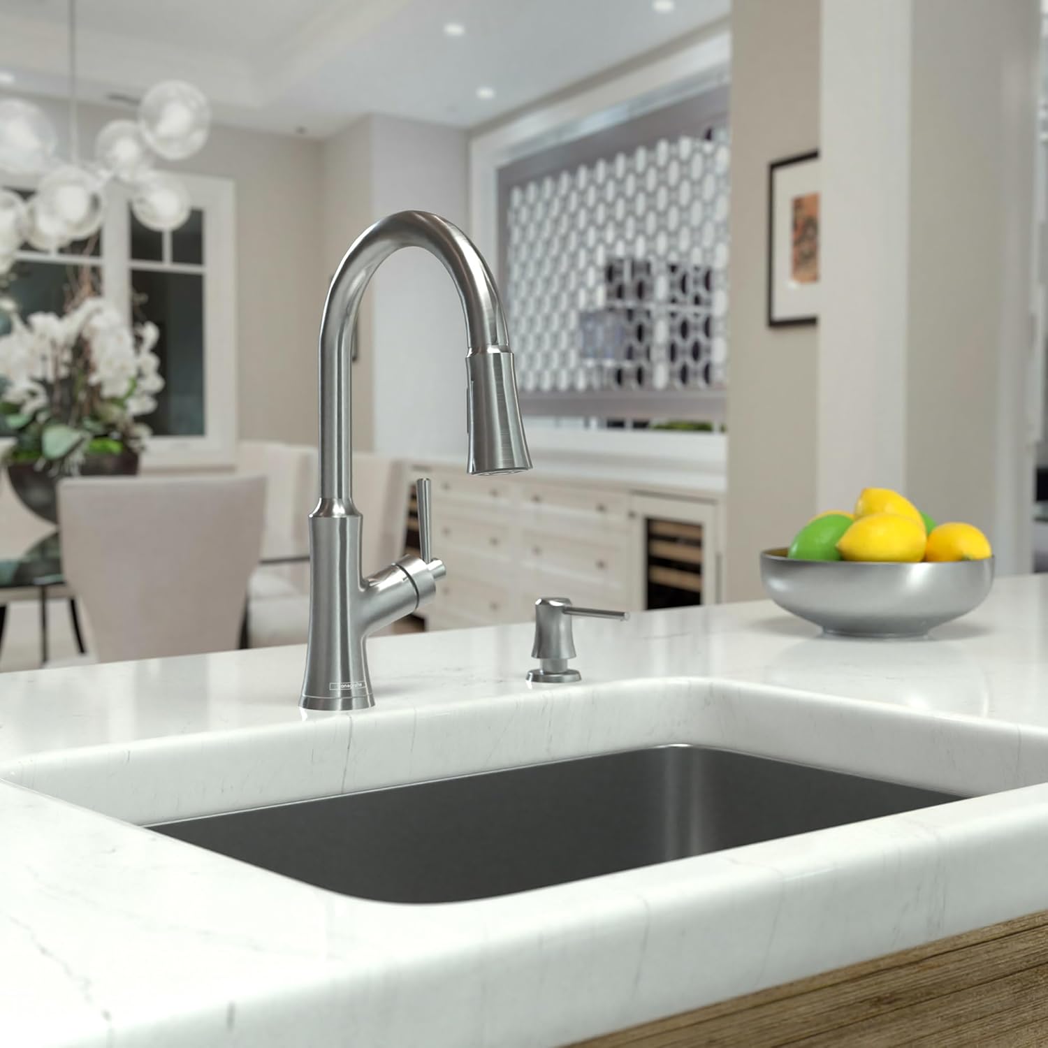 hansgrohe Joleena Stainless Steel High Arc Kitchen Faucet, Kitchen Faucets with Pull Down Sprayer, Faucet for Kitchen Sink, Stainless Steel Optic 04793800, 15.8-Inches Tall