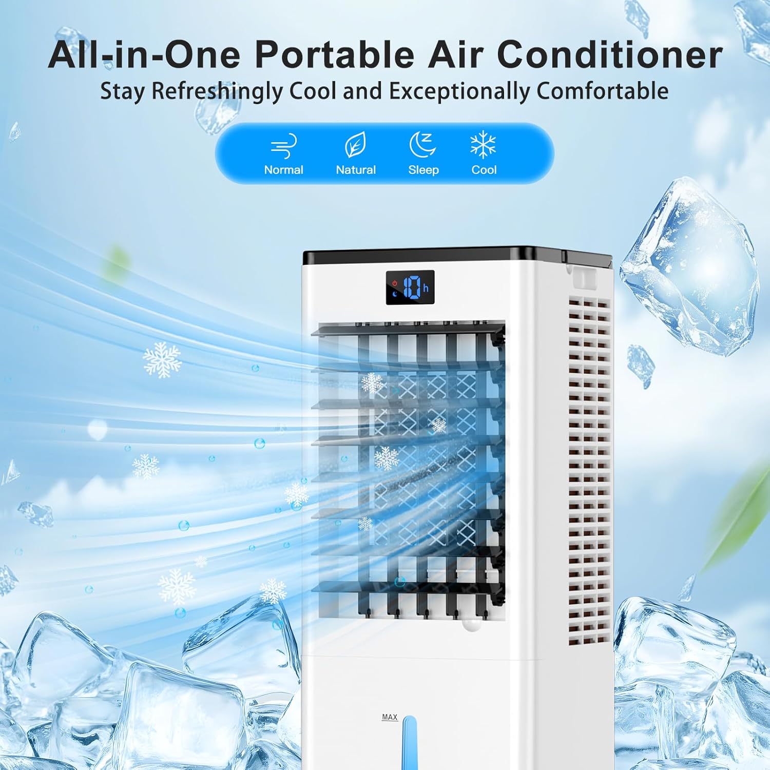 Portable Air Conditioners, 4-IN-1 Evaporative Air Cooler, Portable AC Unit w/ 4 Modes & 3 Speeds, Swamp Cooler w/ 12H Timer & Remote, Fast Cooling Room Air Conditioner for Bedroom Home Office Garage