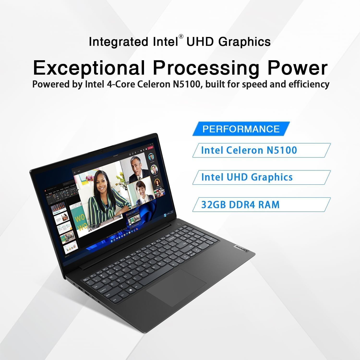 Lenovo 2025 New V15 Business Laptop • Intel Celeron N5100 4-core Processor • 16GB RAM • 256GB SSD • 15.6 FHD (1920x1080) Display • Low-Blue Light • Ethernet RJ-45 • Long Battery Life • Win 11 Pro