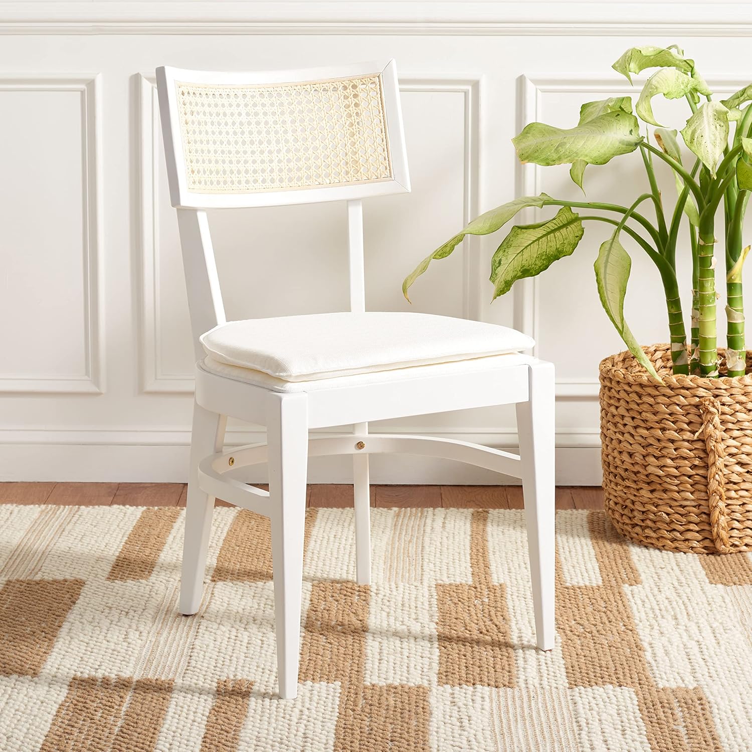 Safavieh Home Collection Galway Coastal White/Natural Cane Seat Cushion Dining Chair