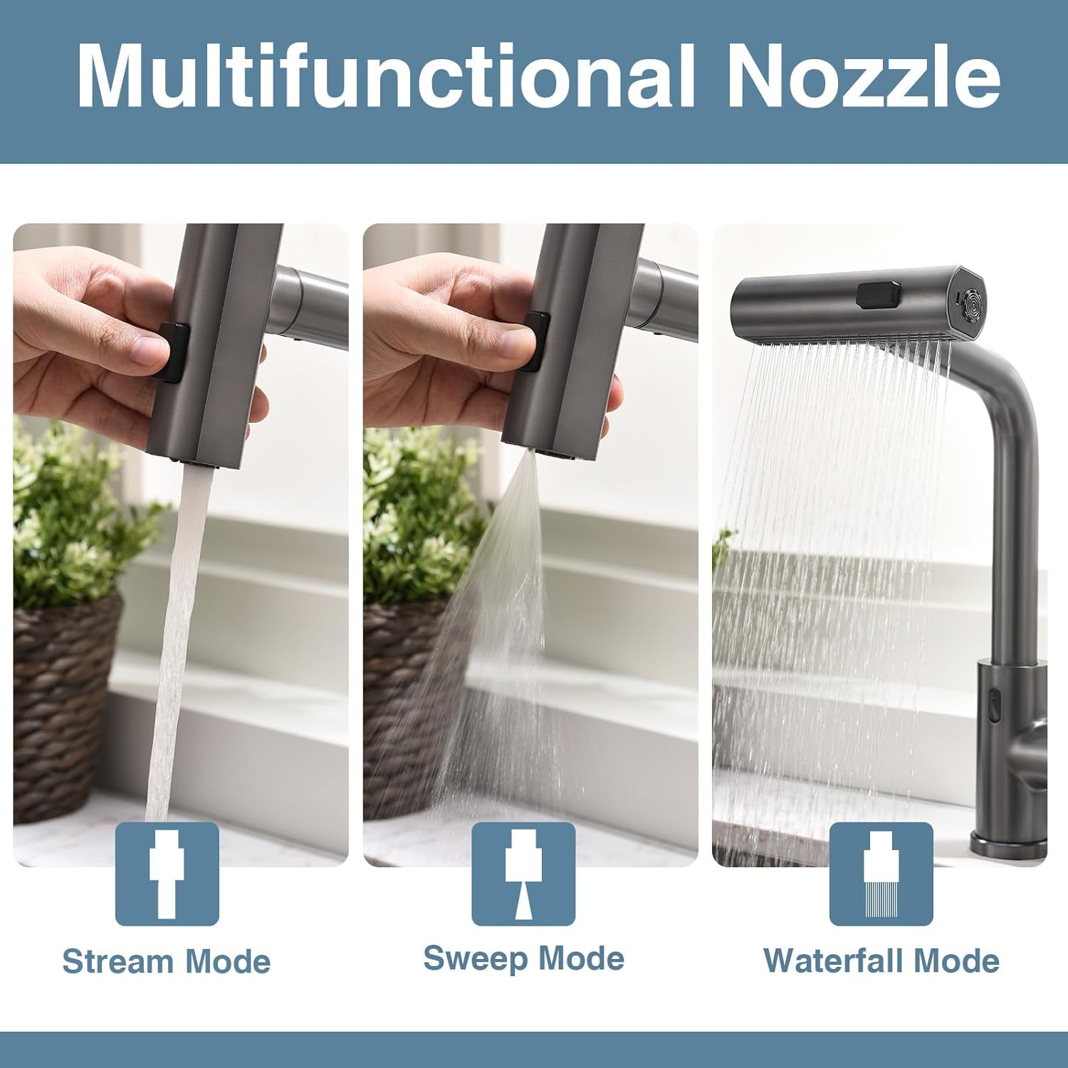 GIMILI Black Stainless Touchless Kitchen Faucet with Pull Down Sprayer, 15” Hight Single Hole Handle Kitchen Sink Faucets