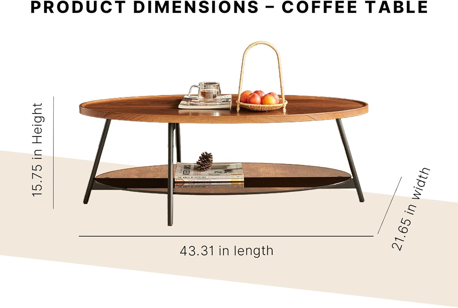 Shrine Glass Coffee Table, Black Walnut Table for Living Room, Glass and Wood Table, 43.3