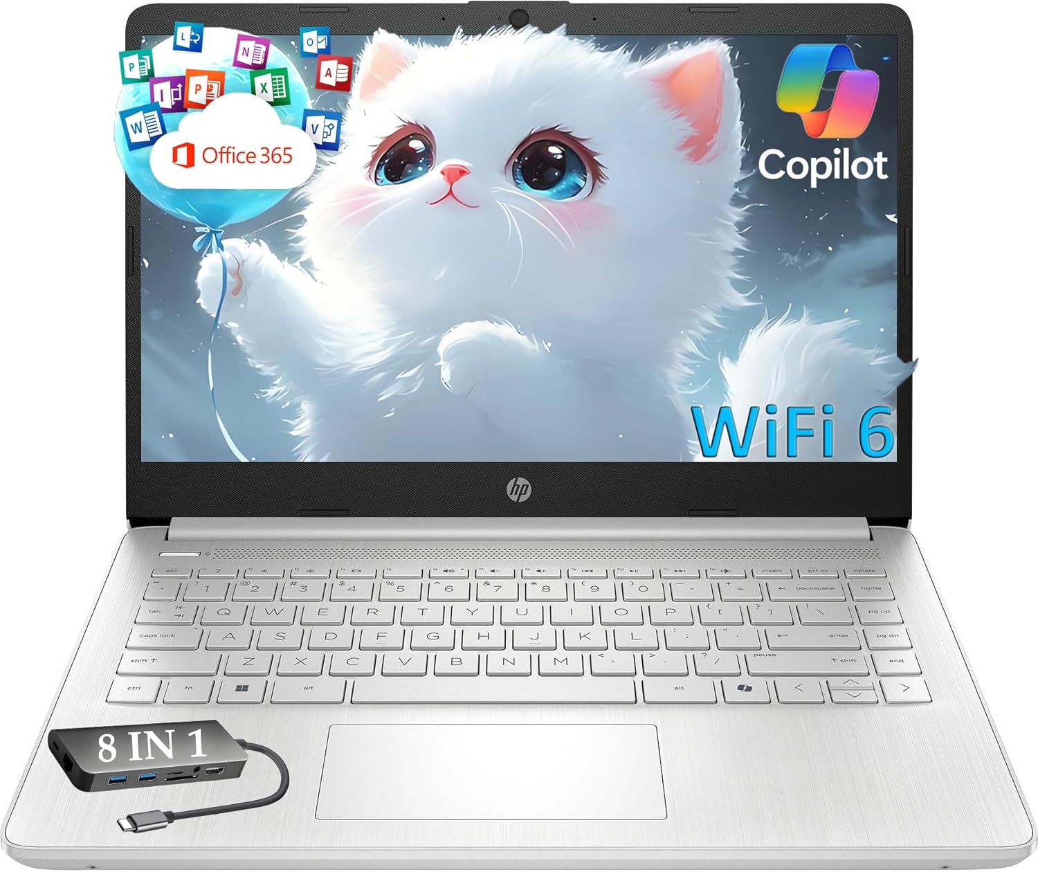HP Essential Laptop Computer for Student Daily Study, Microsoft Office 365, Intel N150, 4GB RAM, 128GB Storage, Long Battery Life & Fast Charging, Windows 11 Home, Type-C Hub, Natural Silver