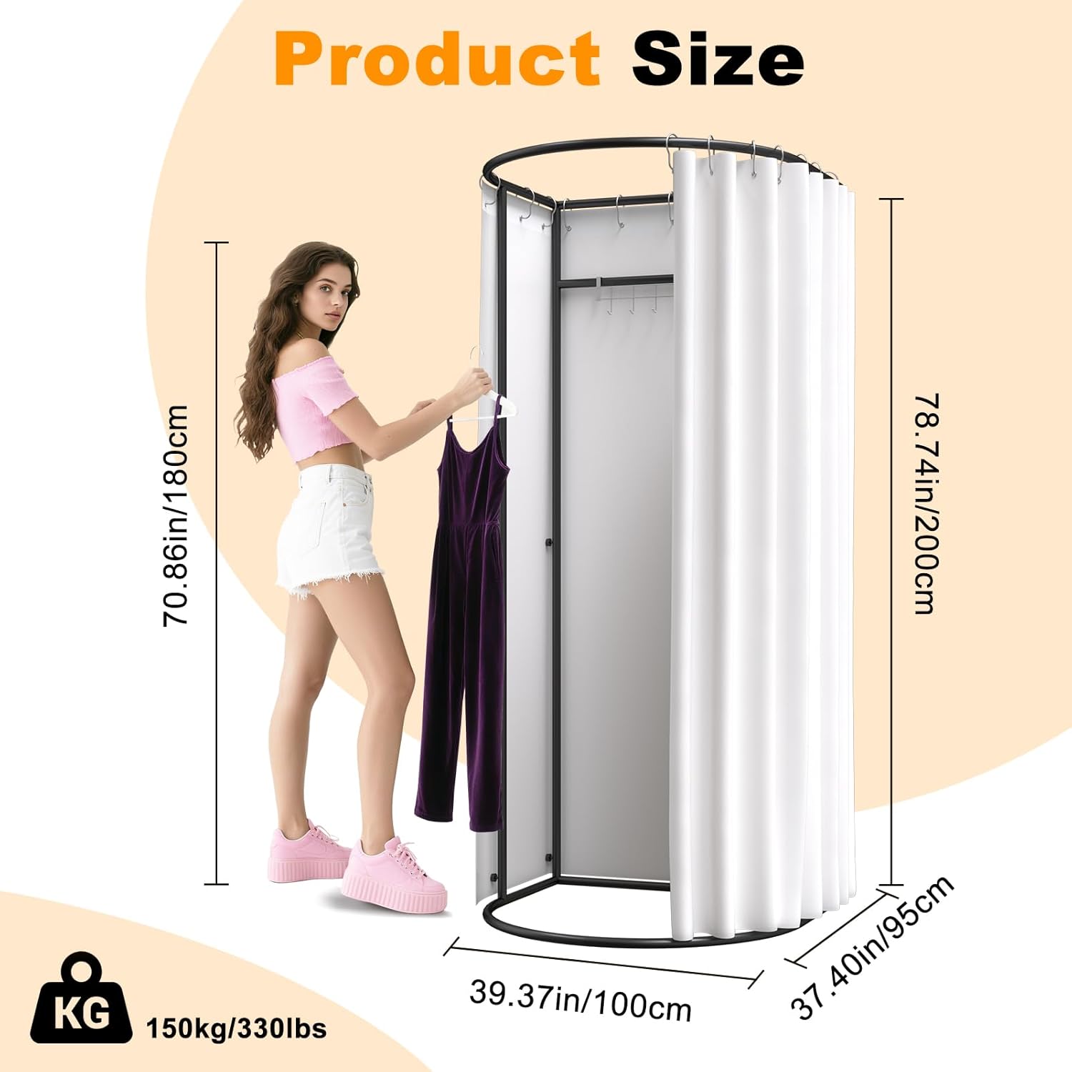 Clothing Store Fitting Room, Strong Load- Bearing Locker Room Removable Portable Stable Privacy Dressing Room for Indoor Outdoor House Office Shopping Mall ( Color : White , Size : 100x95x200cm )