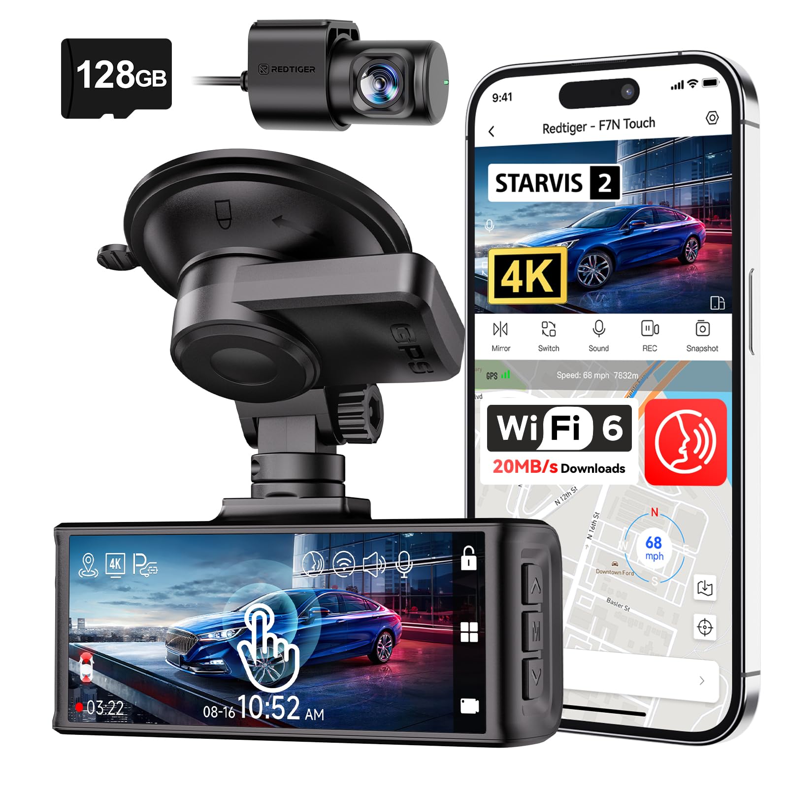REDTIGER 4K STARVIS 2 Dash Cam Front & Rear with GPS