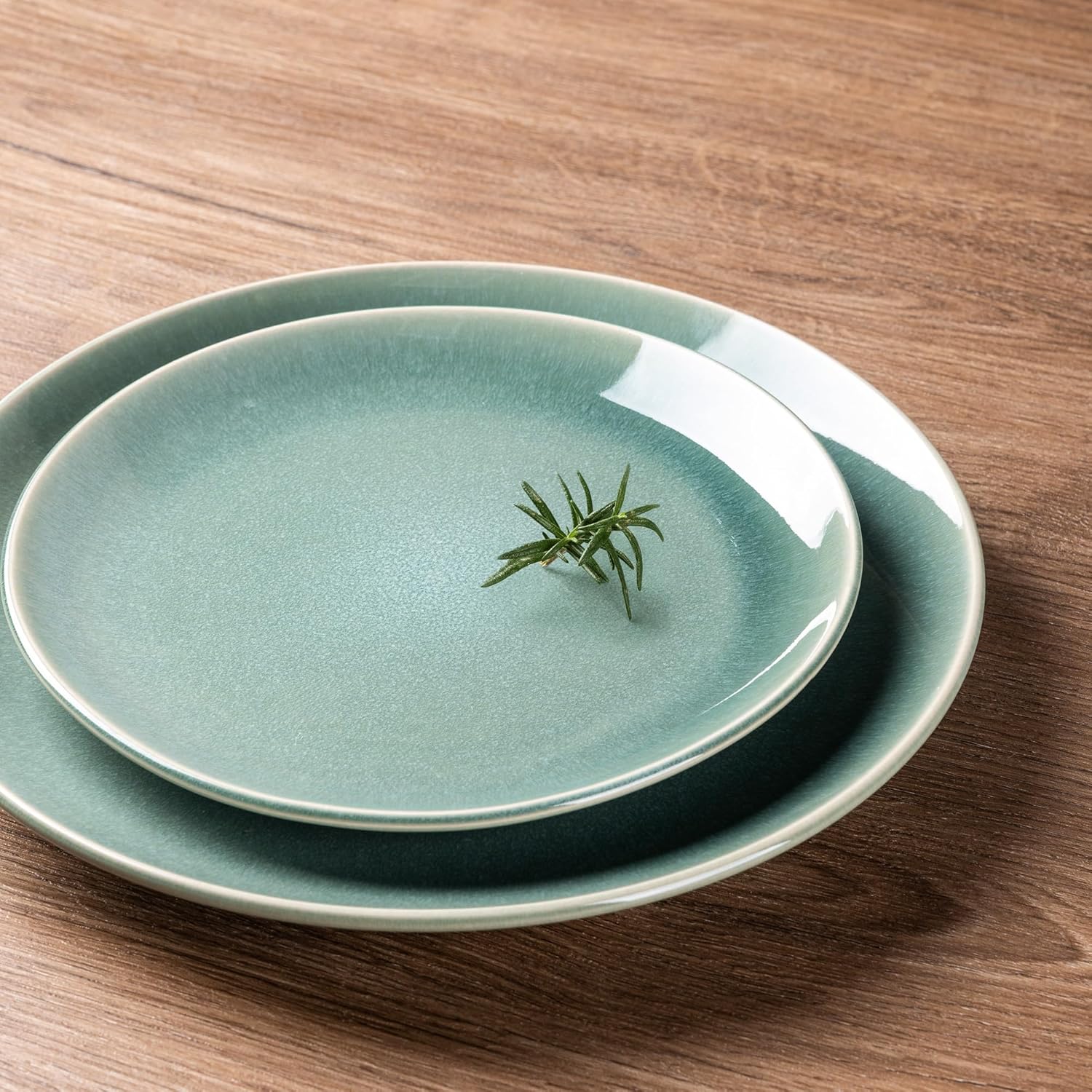 GBHOME Dinnerware Sets with Double Bowls for 6, 24 Pieces Stoneware Plates and Bowls Set, Scratch Resistant Ceramic Dishes Set, Dishwasher & Microwave Safe-Malachite Green