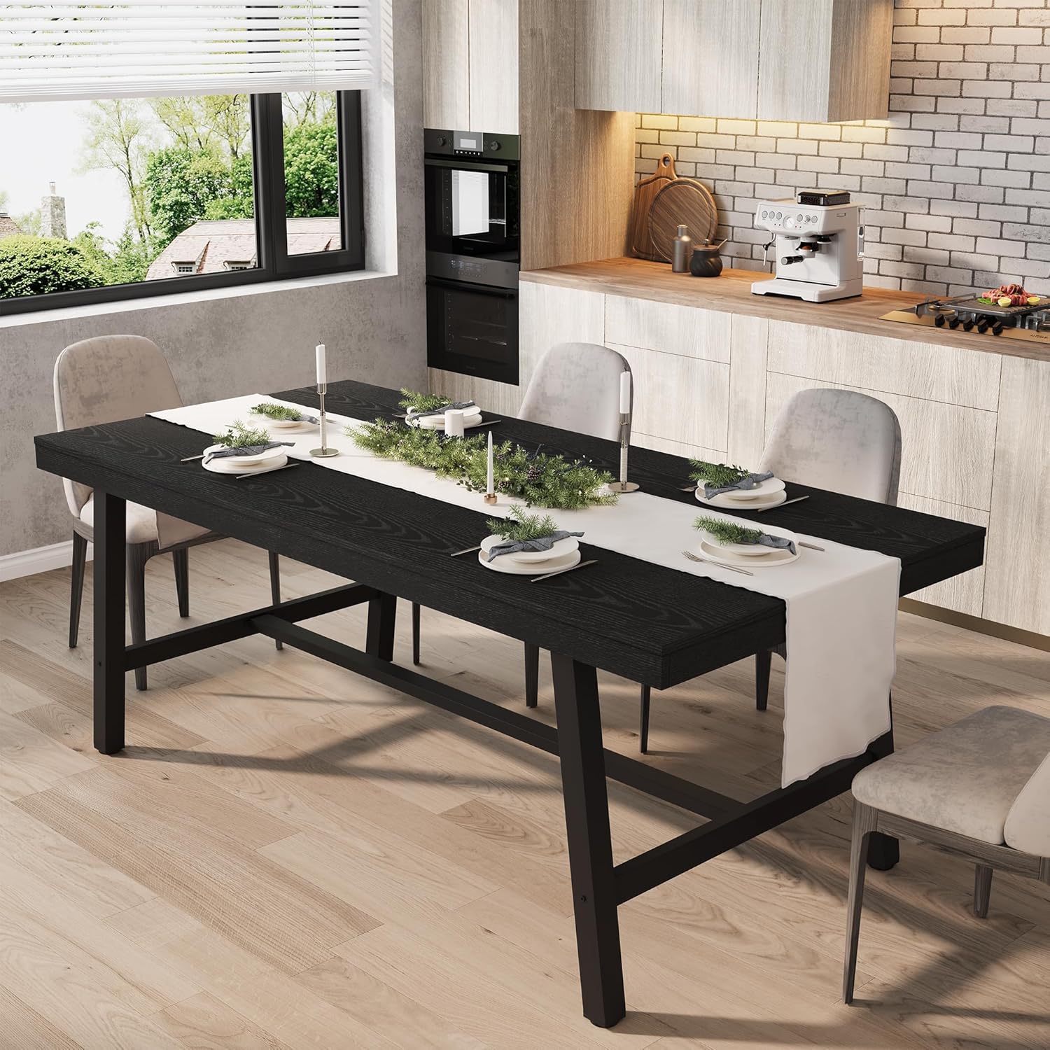 GarveeHome Industrial Dining Table for 6-8 People, 70.87