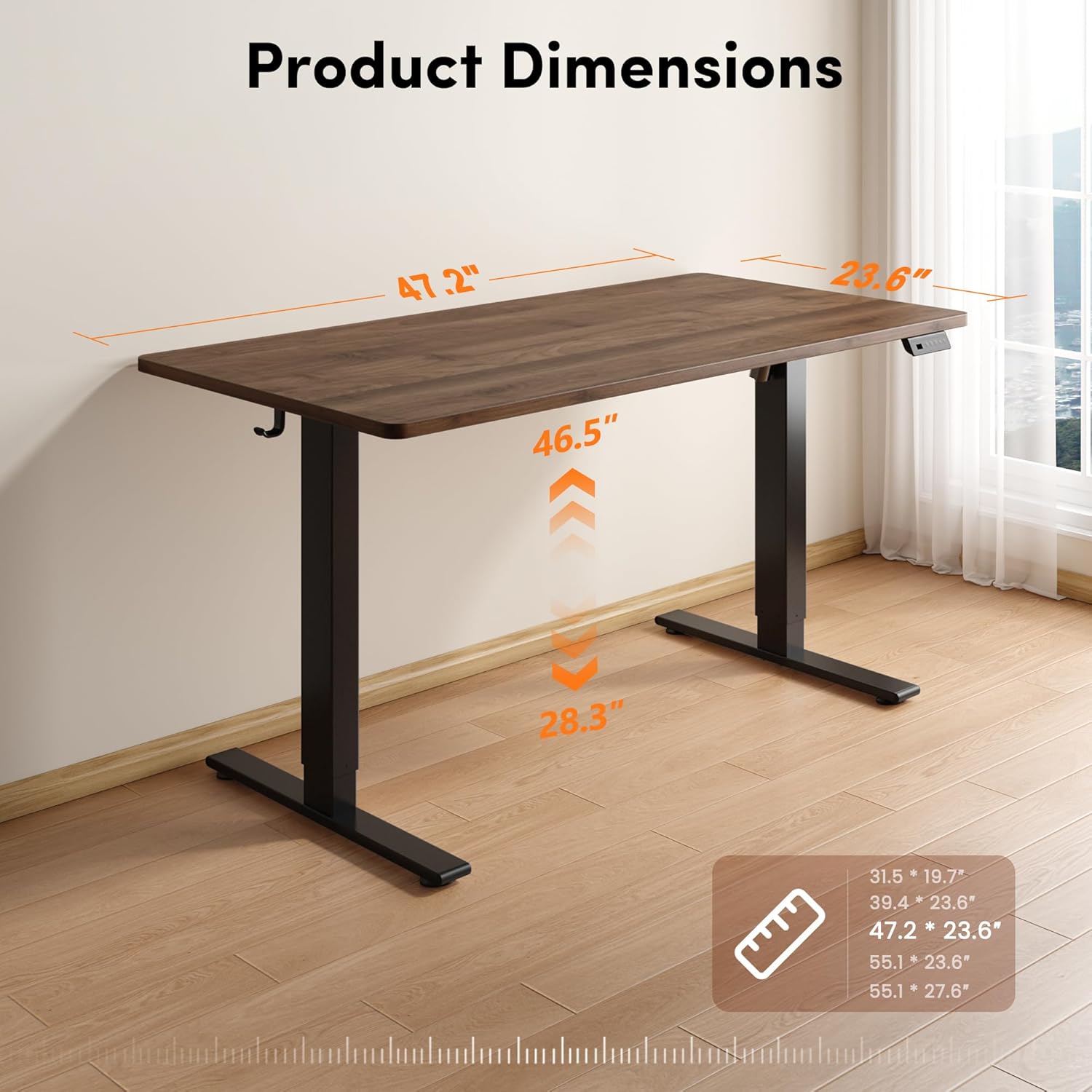 CubiCubi One-Piece Standing Desk, 48 x 24 Electric Height Adjustable Computer Desk, Sit Stand up Home Office Workstations with Whole-Piece Desktop, Black Walnut